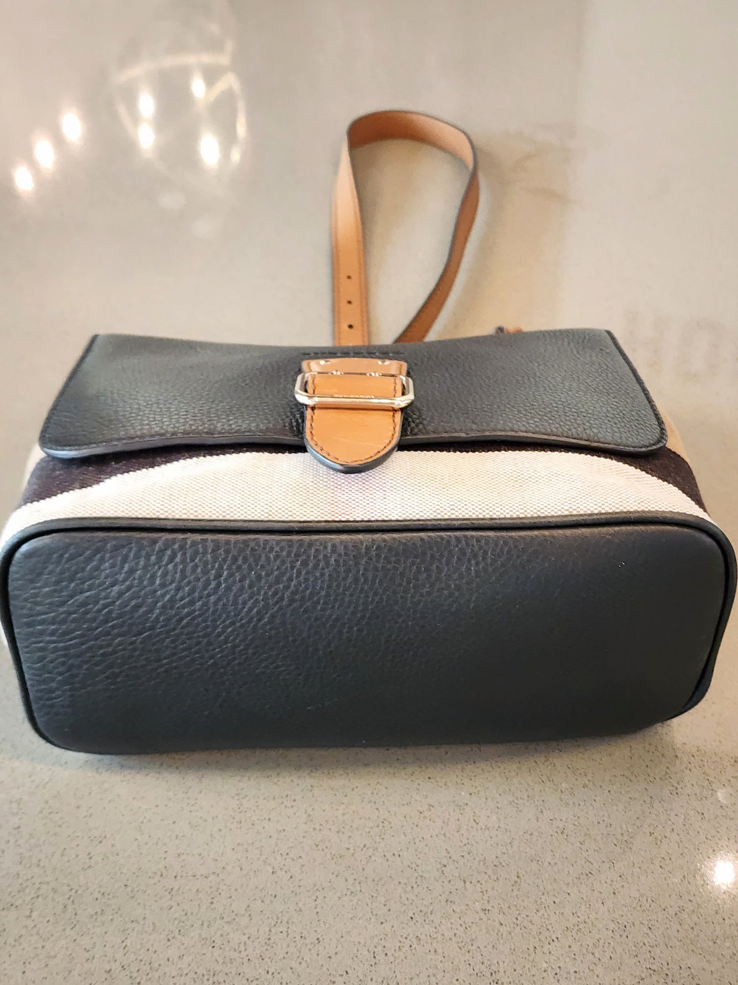BURBERRY Canvas Check and Black Pebbled Leather Crossbody Bag