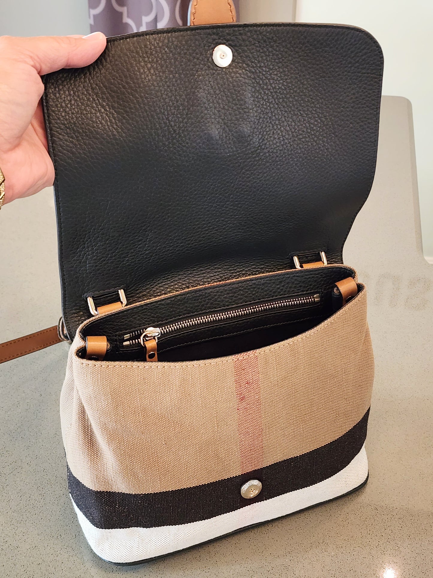 BURBERRY Canvas Check and Black Pebbled Leather Crossbody Bag