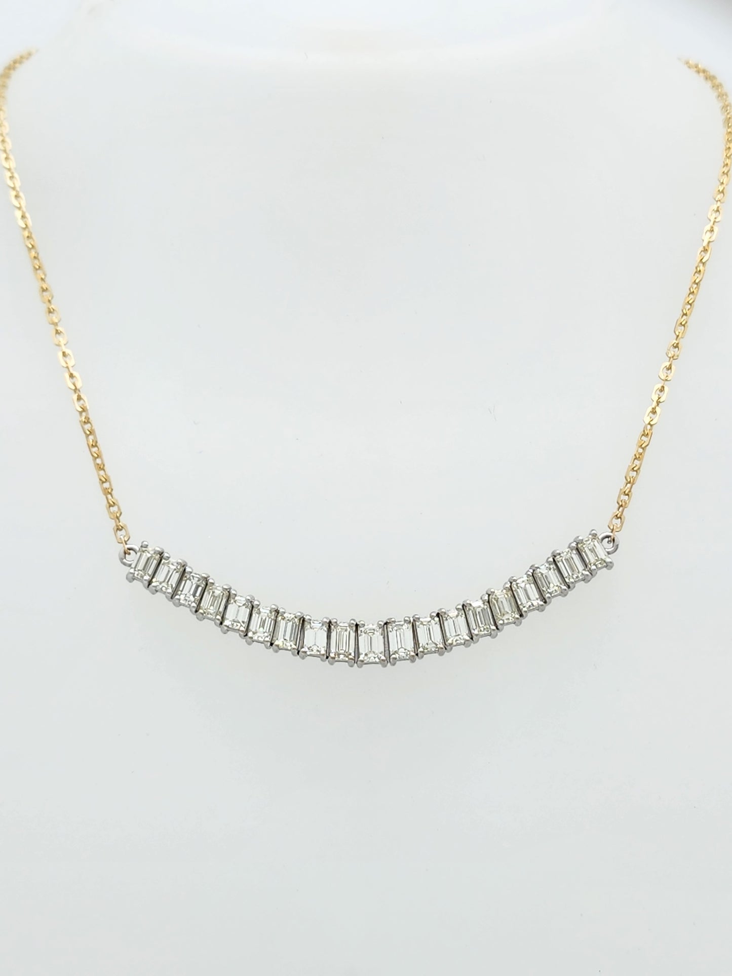 INSANELY BEAUTIFUL Custom Diamond Bar Necklace14K Two-Tone!!!! 5.00 Carats of Emerald Cut Diamonds!!