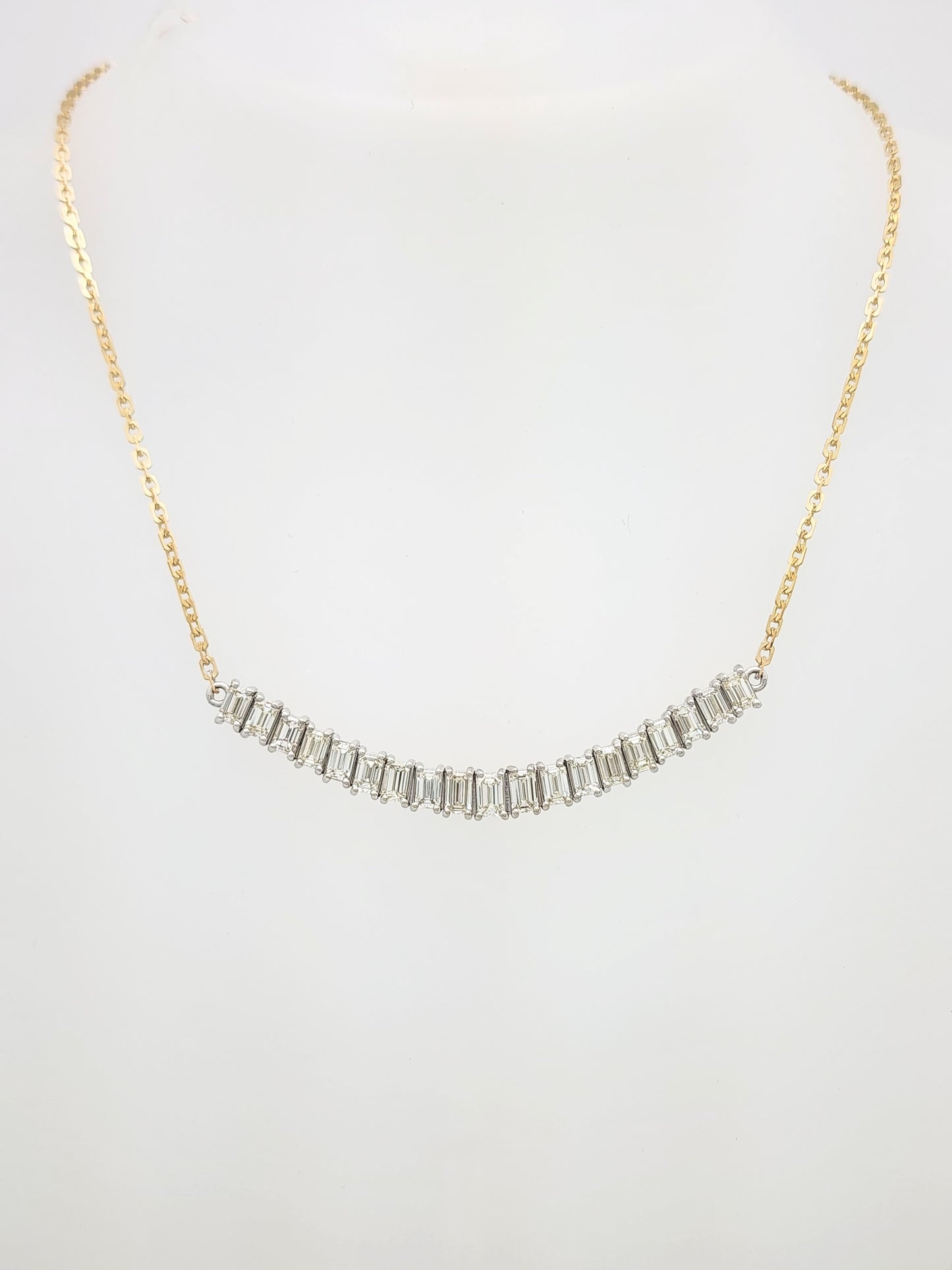 INSANELY BEAUTIFUL Custom Diamond Bar Necklace14K Two-Tone!!!! 5.00 Carats of Emerald Cut Diamonds!!