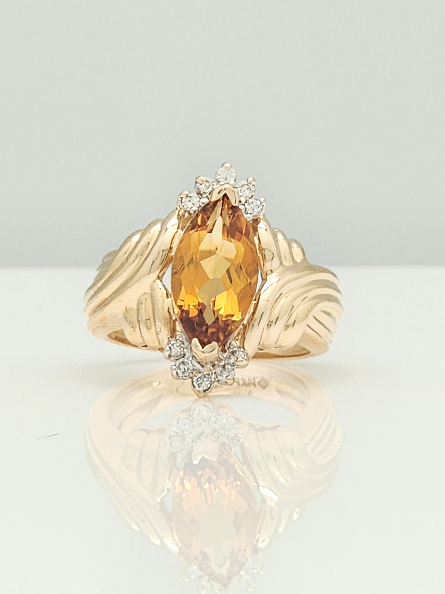 Large Citrine and Diamond Ring in 14K