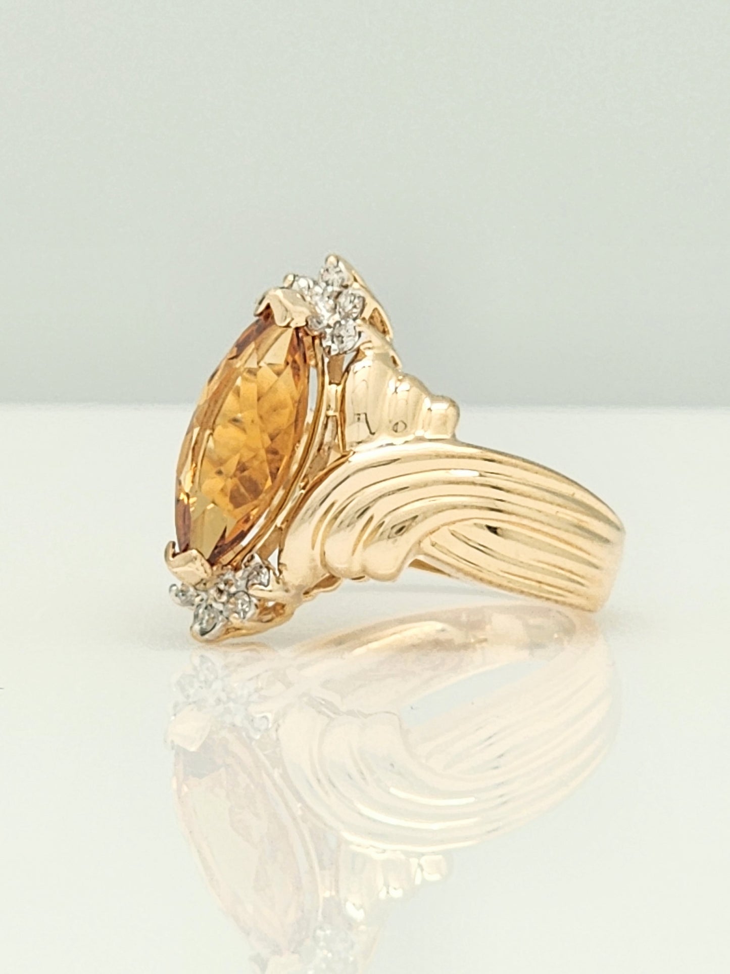 Large Citrine and Diamond Ring in 14K