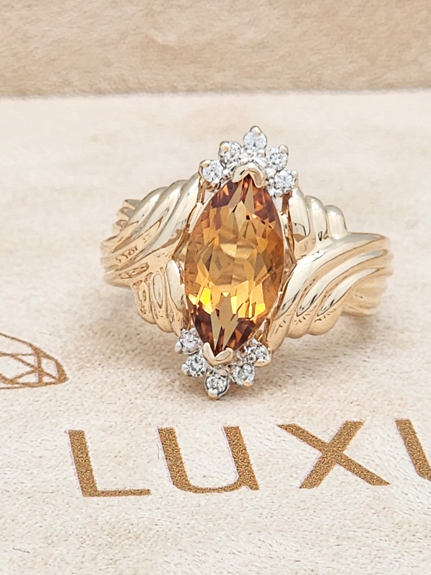 Large Citrine and Diamond Ring in 14K