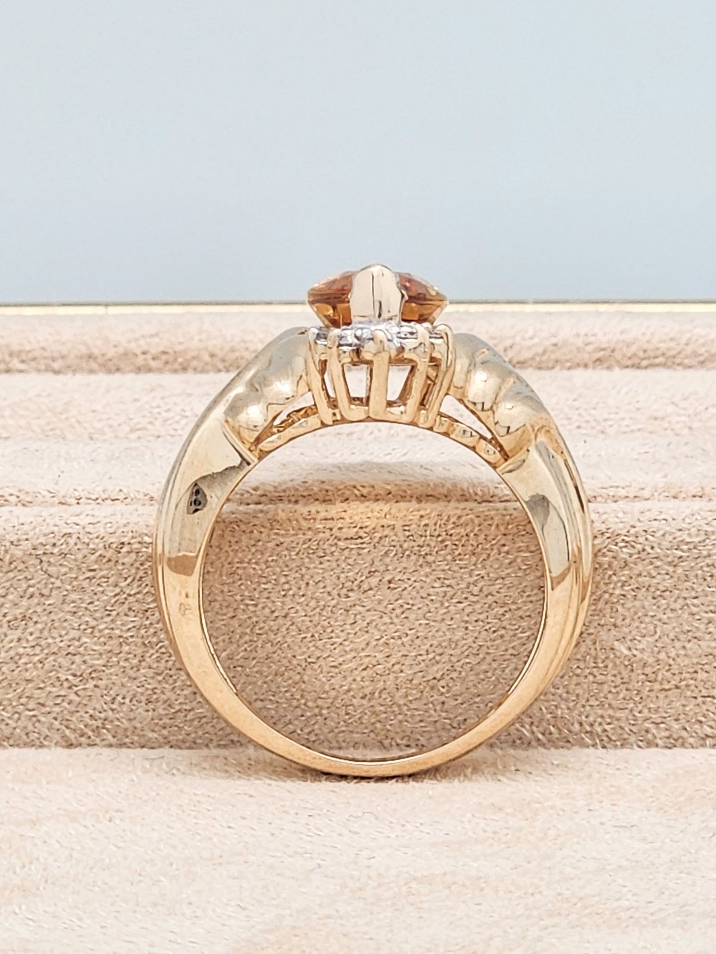 Large Citrine and Diamond Ring in 14K