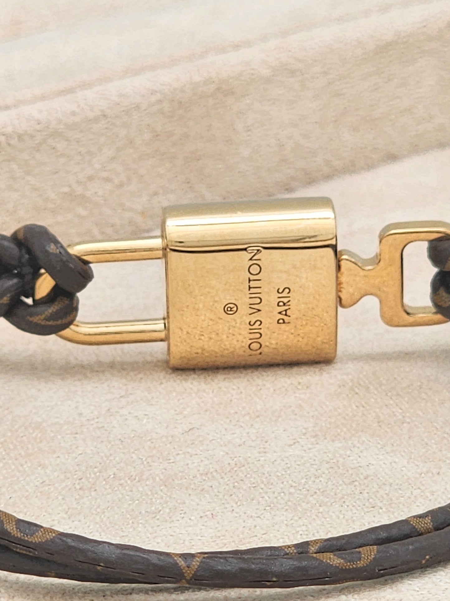 LOUIS VUITTON Padlock Monogram Canvas Bracelet Size 17
