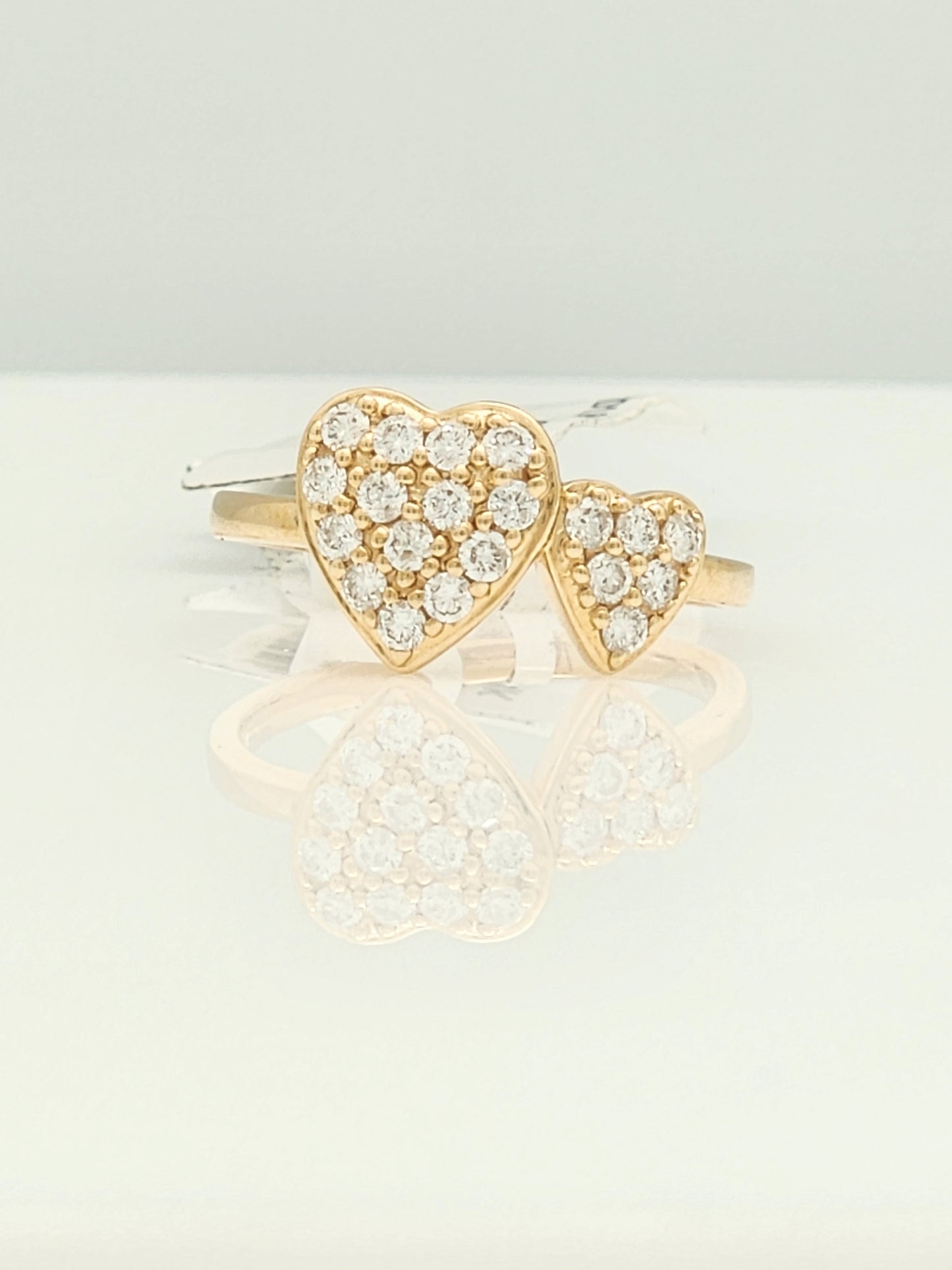 Double Heart Pavé Diamond Ring .50 Carats in 14KYG