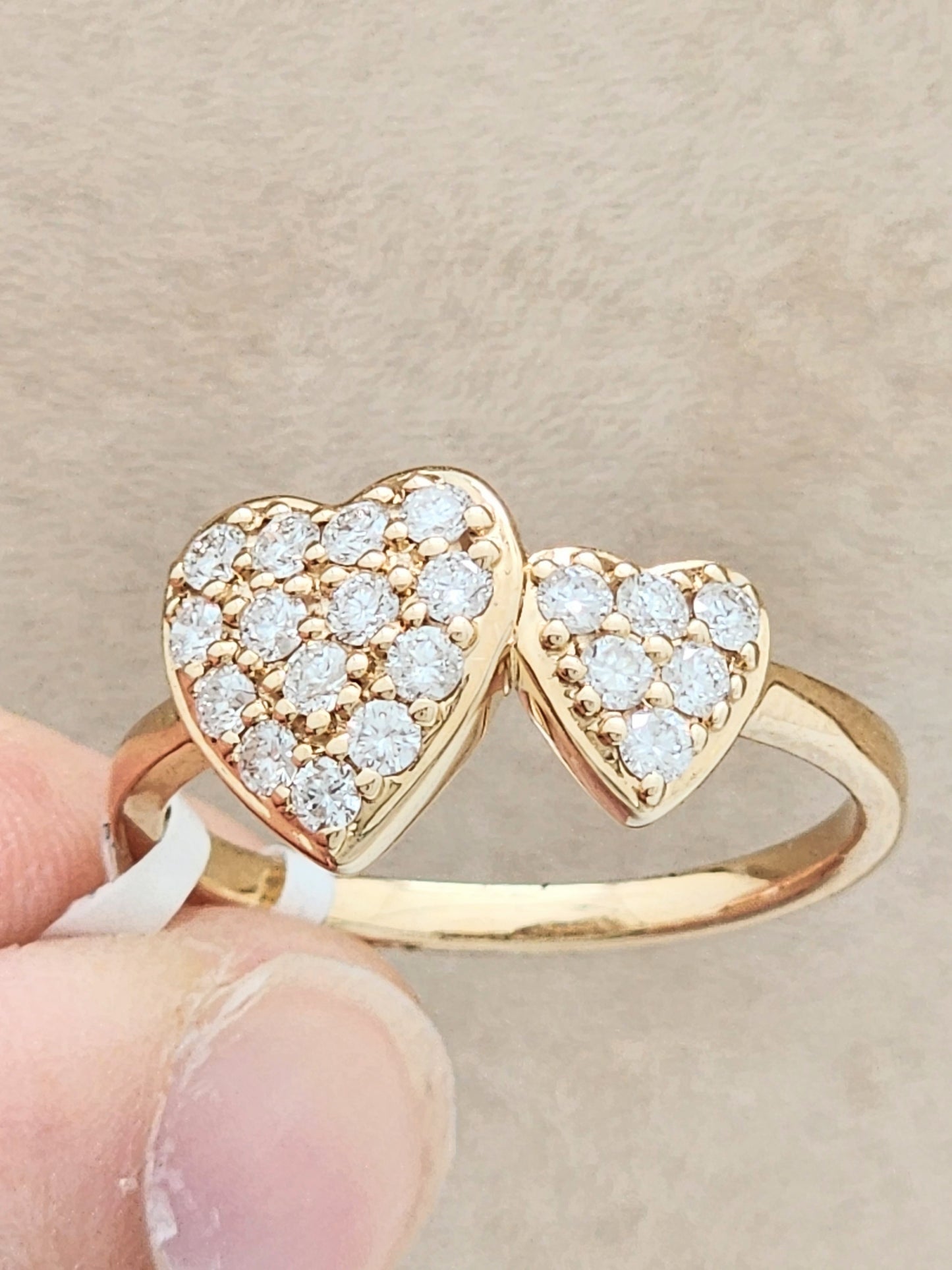 Double Heart Pavé Diamond Ring .50 Carats in 14KYG