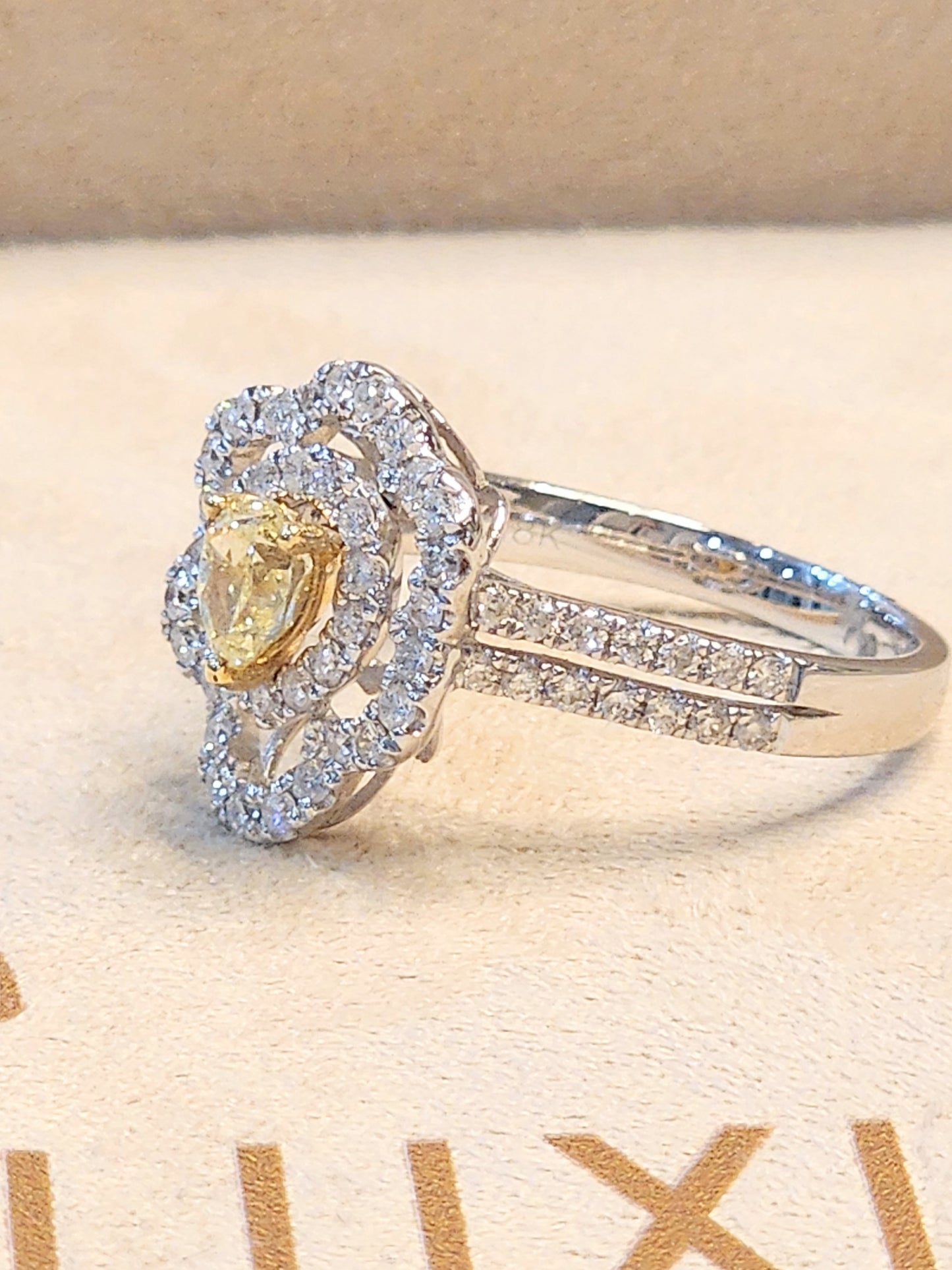Natural Yellow Pear Shape Diamond in Super Sexy and Elegant 18K Pavé Diamond Setting!!