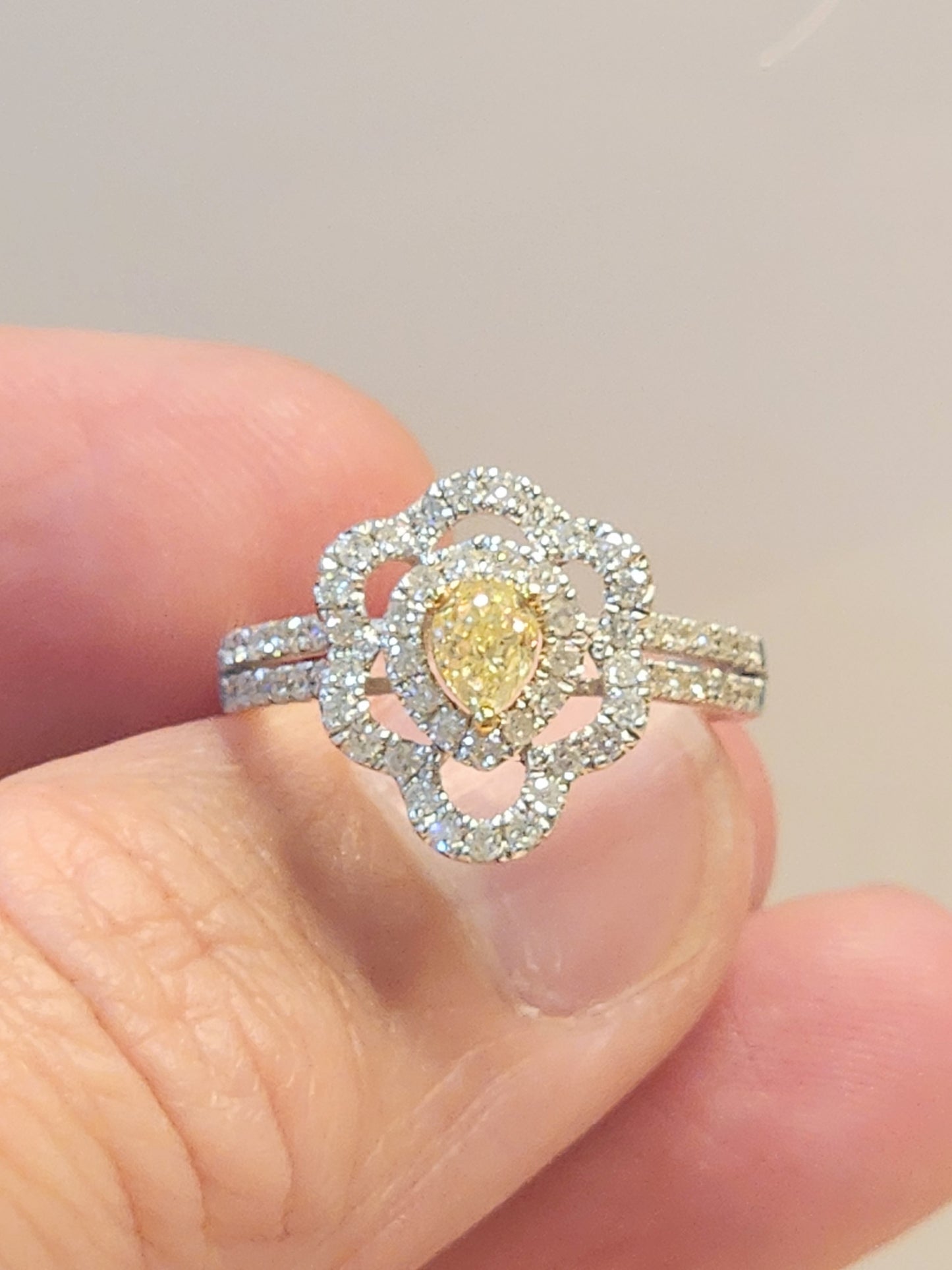 Natural Yellow Pear Shape Diamond in Super Sexy and Elegant 18K Pavé Diamond Setting!!