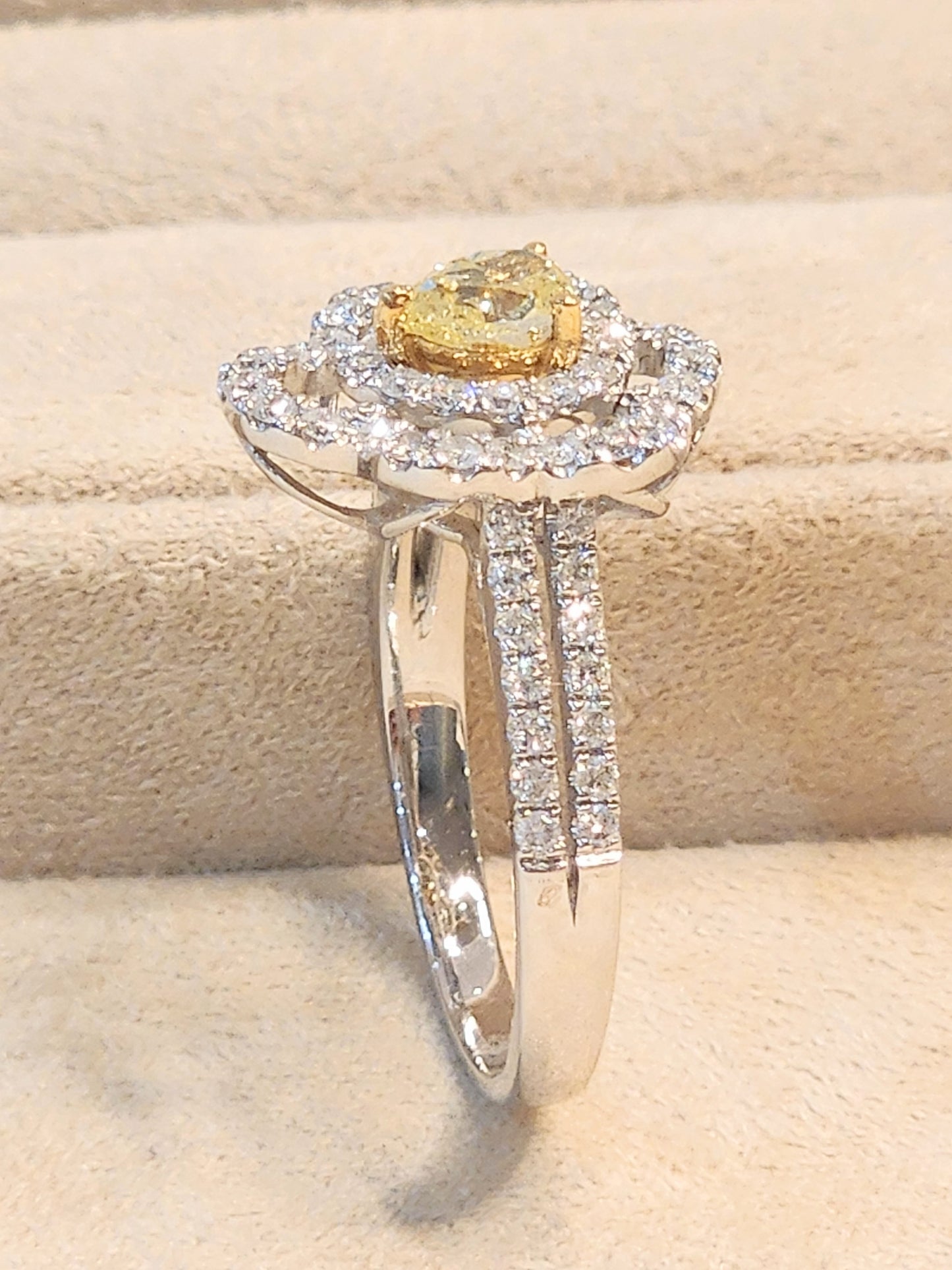 Natural Yellow Pear Shape Diamond in Super Sexy and Elegant 18K Pavé Diamond Setting!!