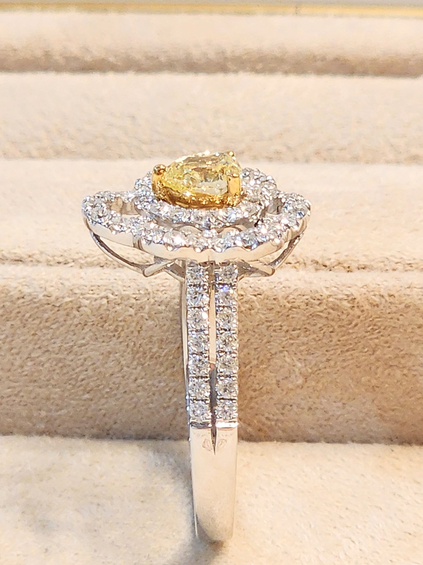 Natural Yellow Pear Shape Diamond in Super Sexy and Elegant 18K Pavé Diamond Setting!!