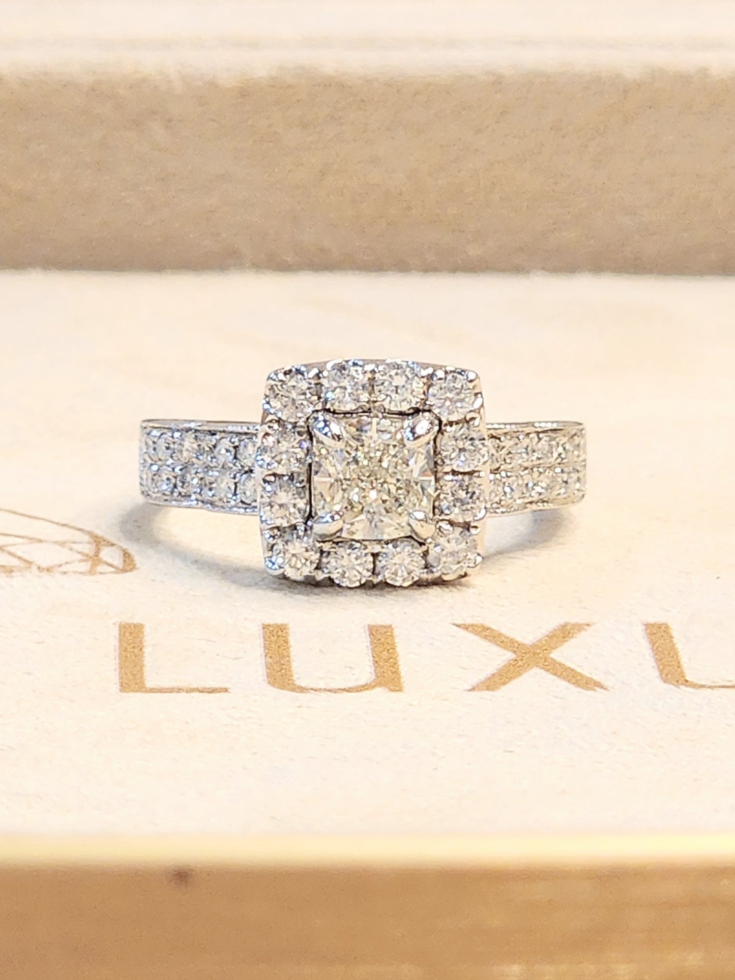1.75 Carat Cushion Cut Halo Diamond Ring in 14KWG!!!