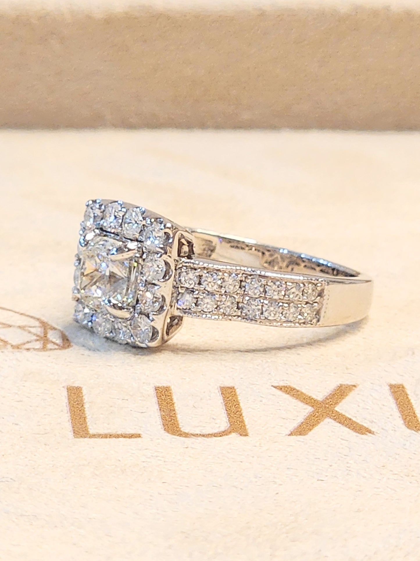 1.75 Carat Cushion Cut Halo Diamond Ring in 14KWG!!!