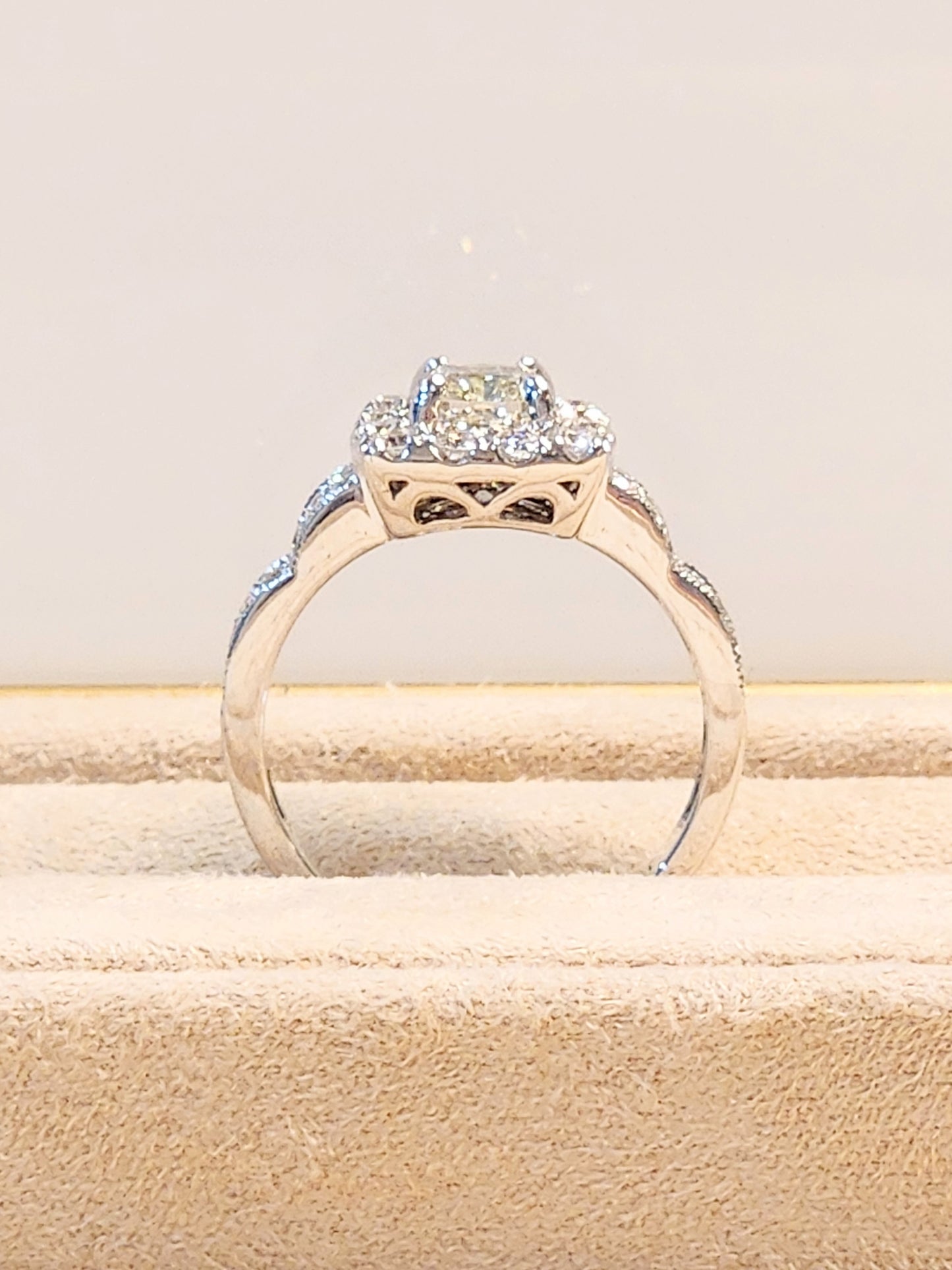 1.75 Carat Cushion Cut Halo Diamond Ring in 14KWG!!!