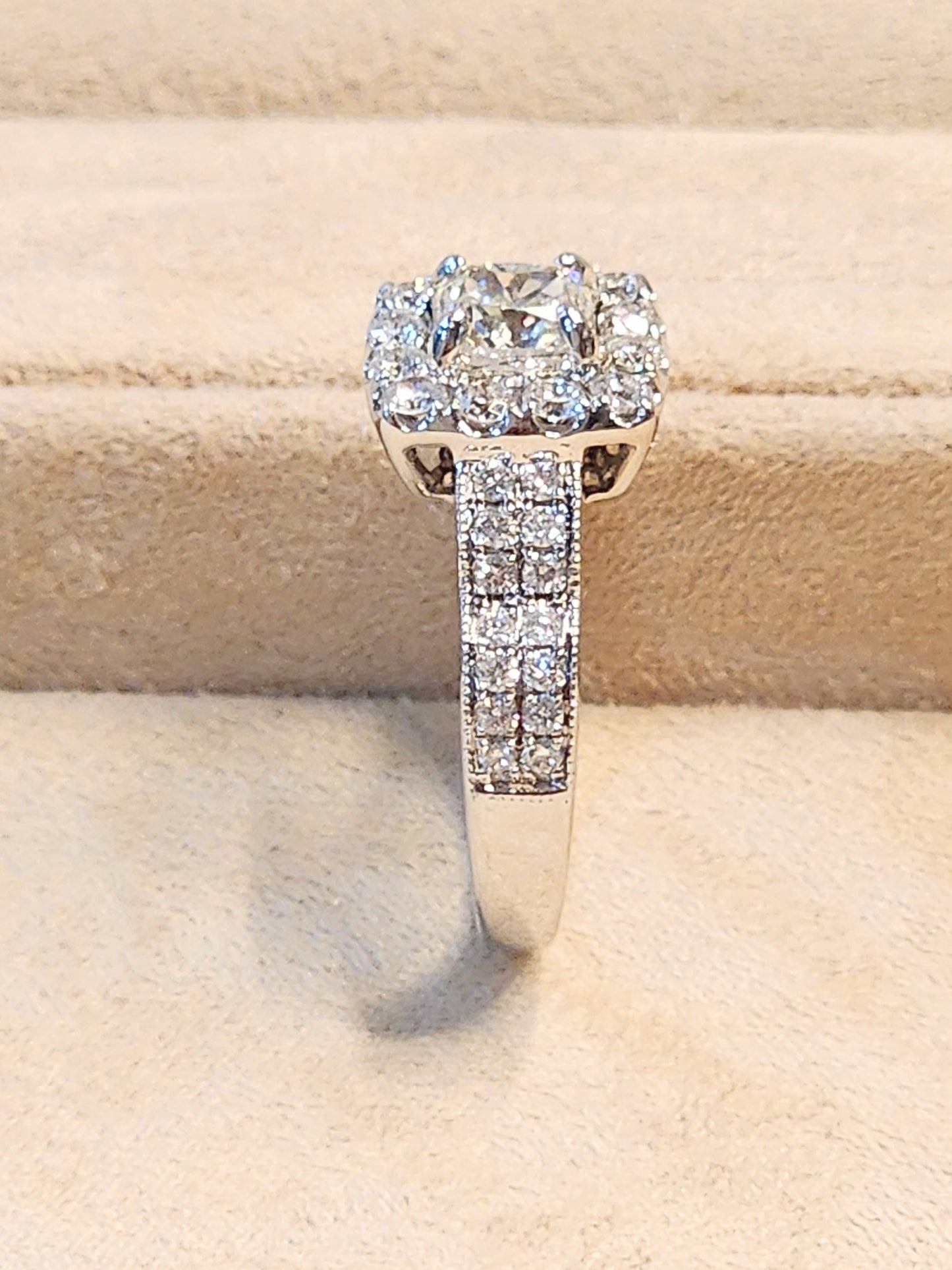 1.75 Carat Cushion Cut Halo Diamond Ring in 14KWG!!!