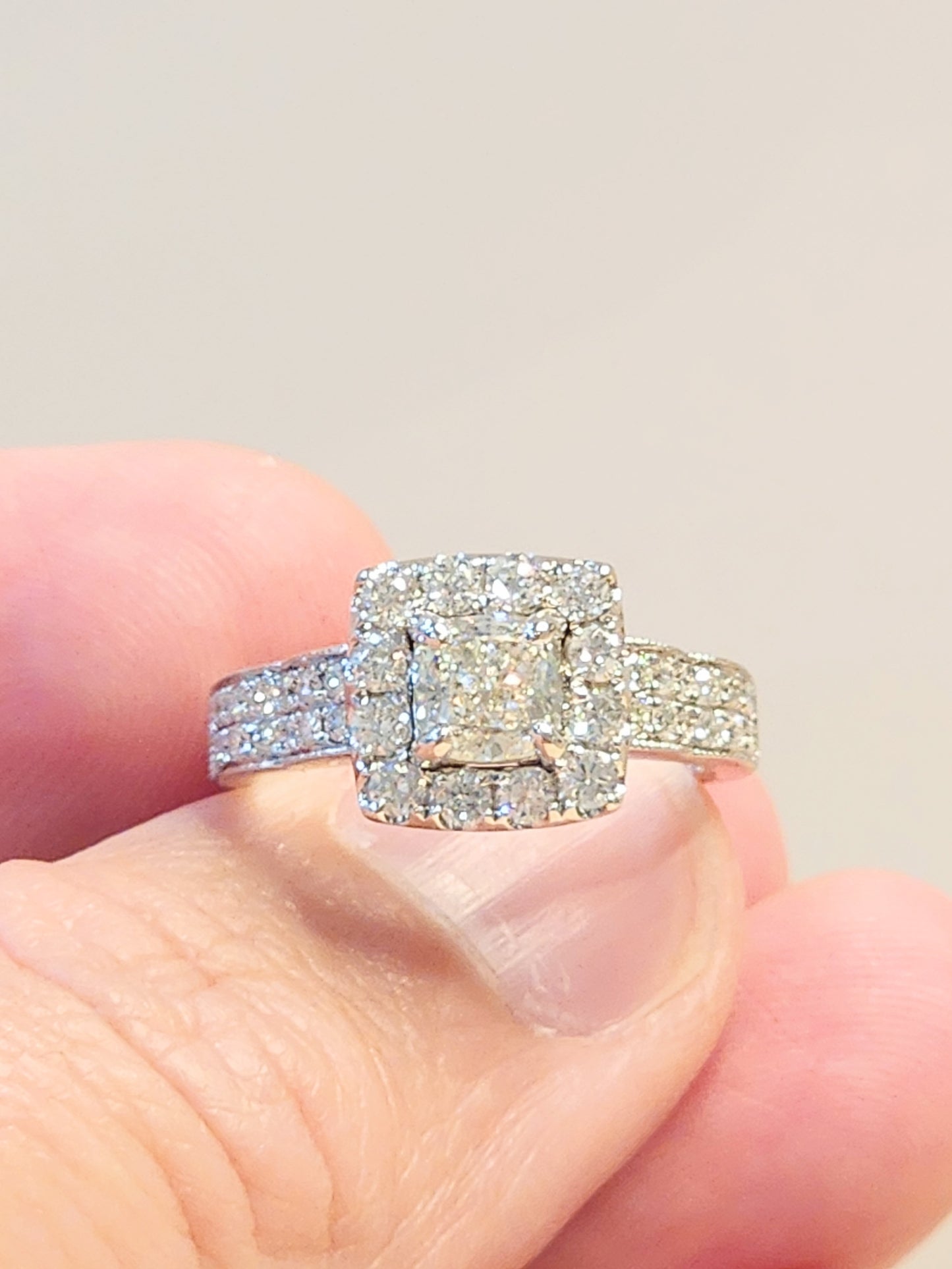 1.75 Carat Cushion Cut Halo Diamond Ring in 14KWG!!!