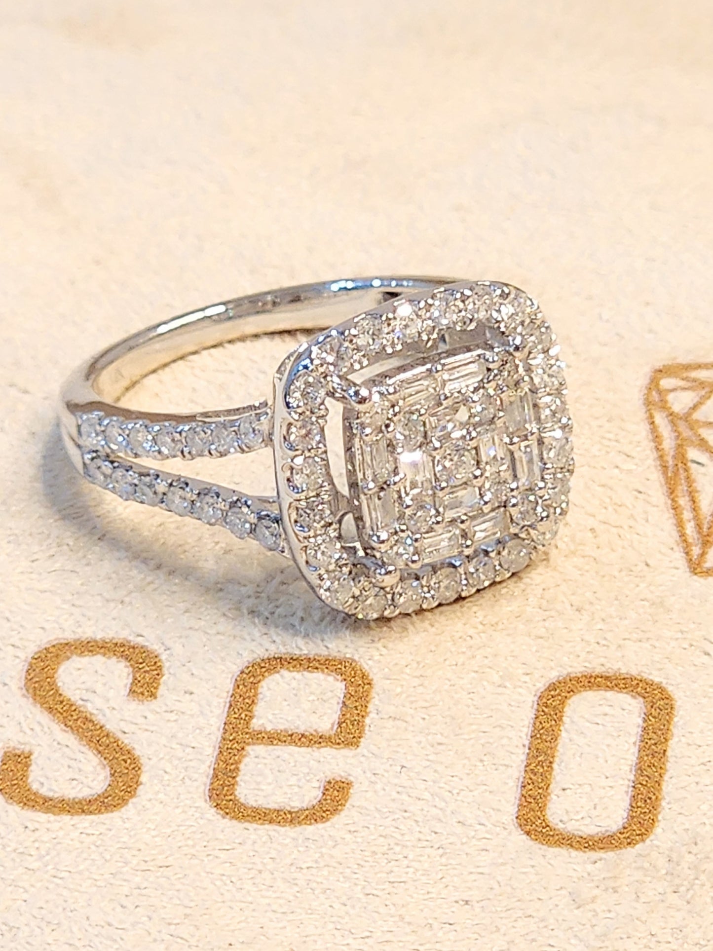 1.00 Carat Cluster Diamond Ring with Diamond Halo and Split Shank!! Big Look at a Great Price!!!!