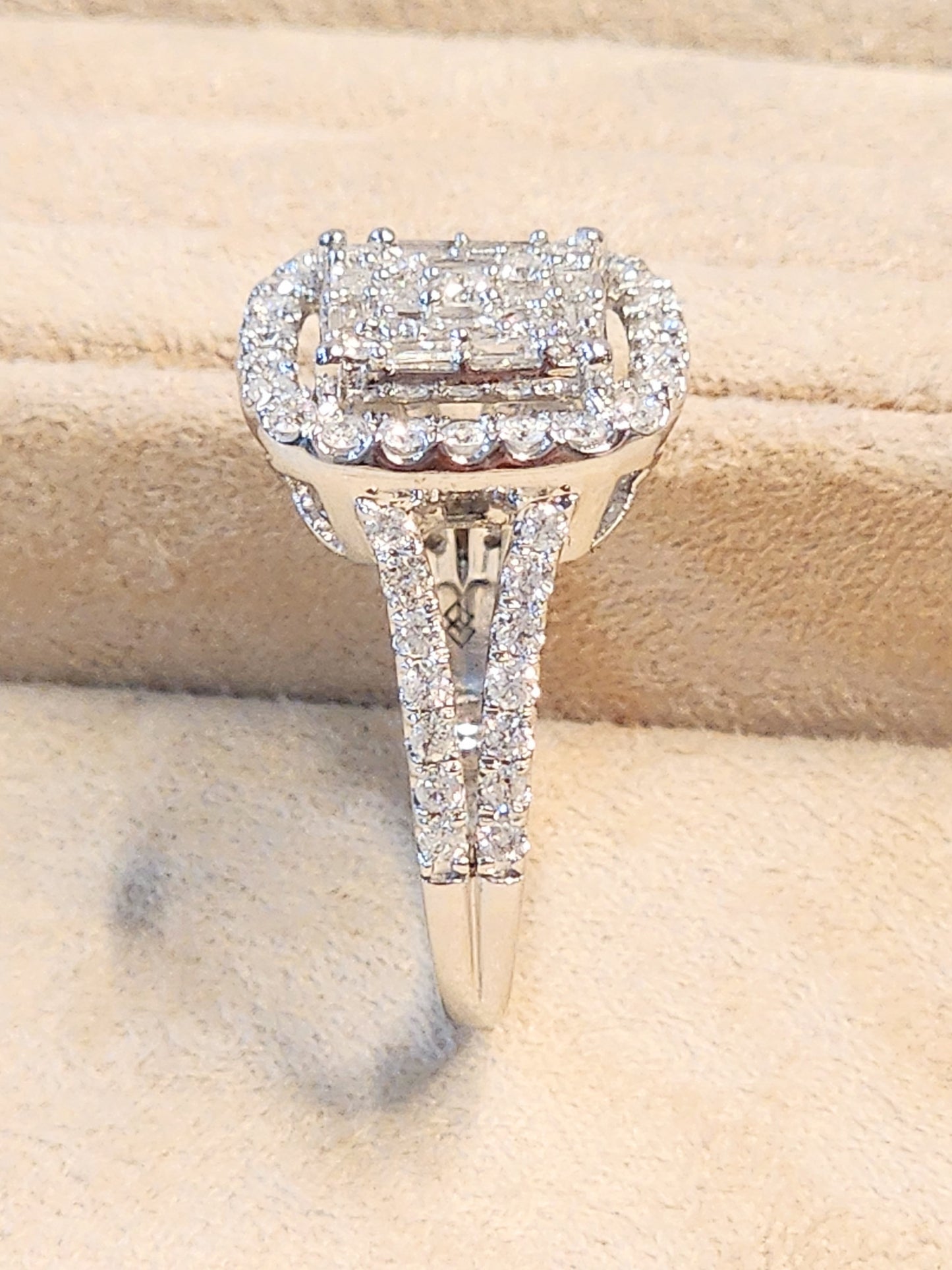 1.00 Carat Cluster Diamond Ring with Diamond Halo and Split Shank!! Big Look at a Great Price!!!!