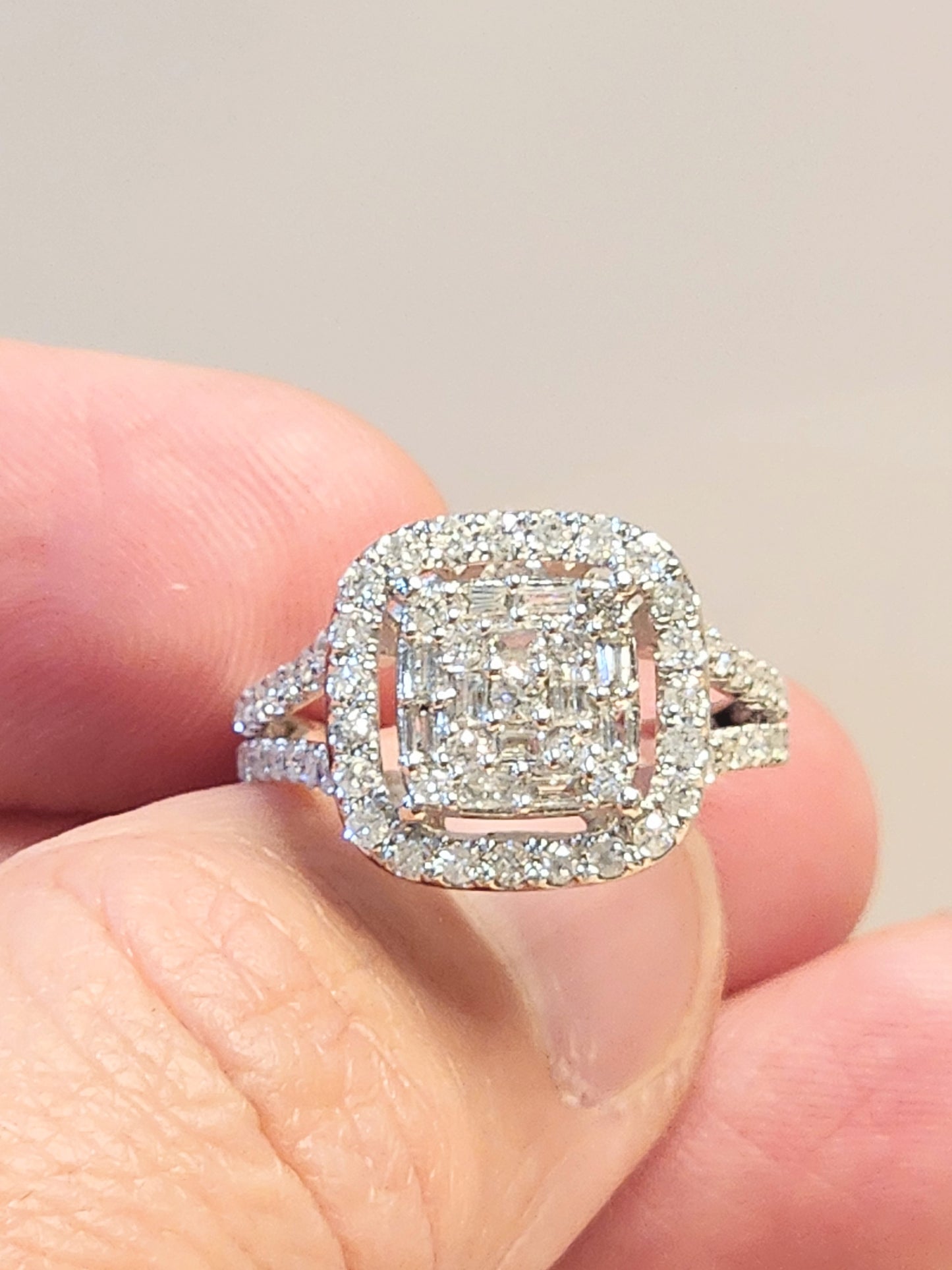 1.00 Carat Cluster Diamond Ring with Diamond Halo and Split Shank!! Big Look at a Great Price!!!!