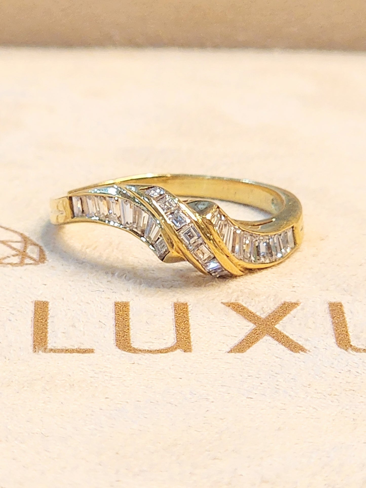 Beautiful .75 Carat Baguette and Carre Cut Diamond Wave Ring in 18KYG