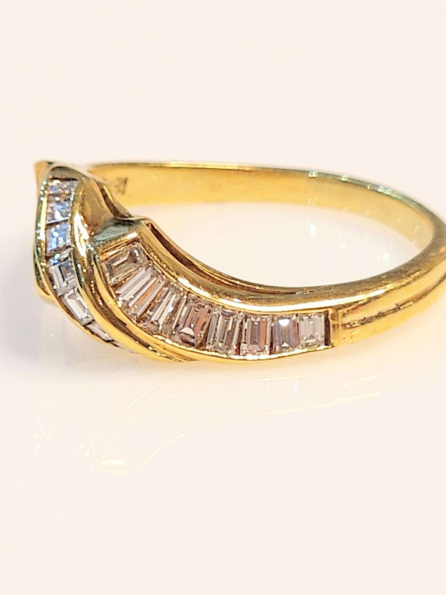 Beautiful .75 Carat Baguette and Carre Cut Diamond Wave Ring in 18KYG