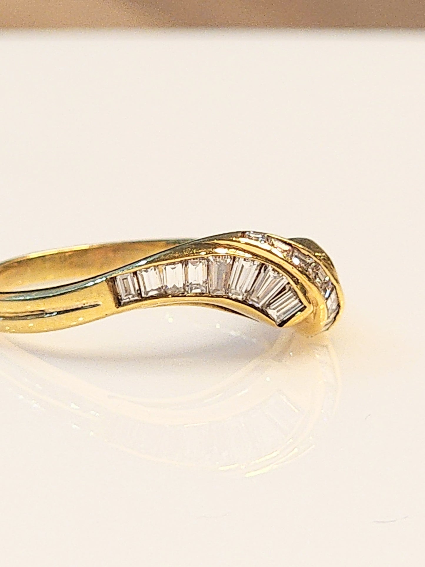 Beautiful .75 Carat Baguette and Carre Cut Diamond Wave Ring in 18KYG