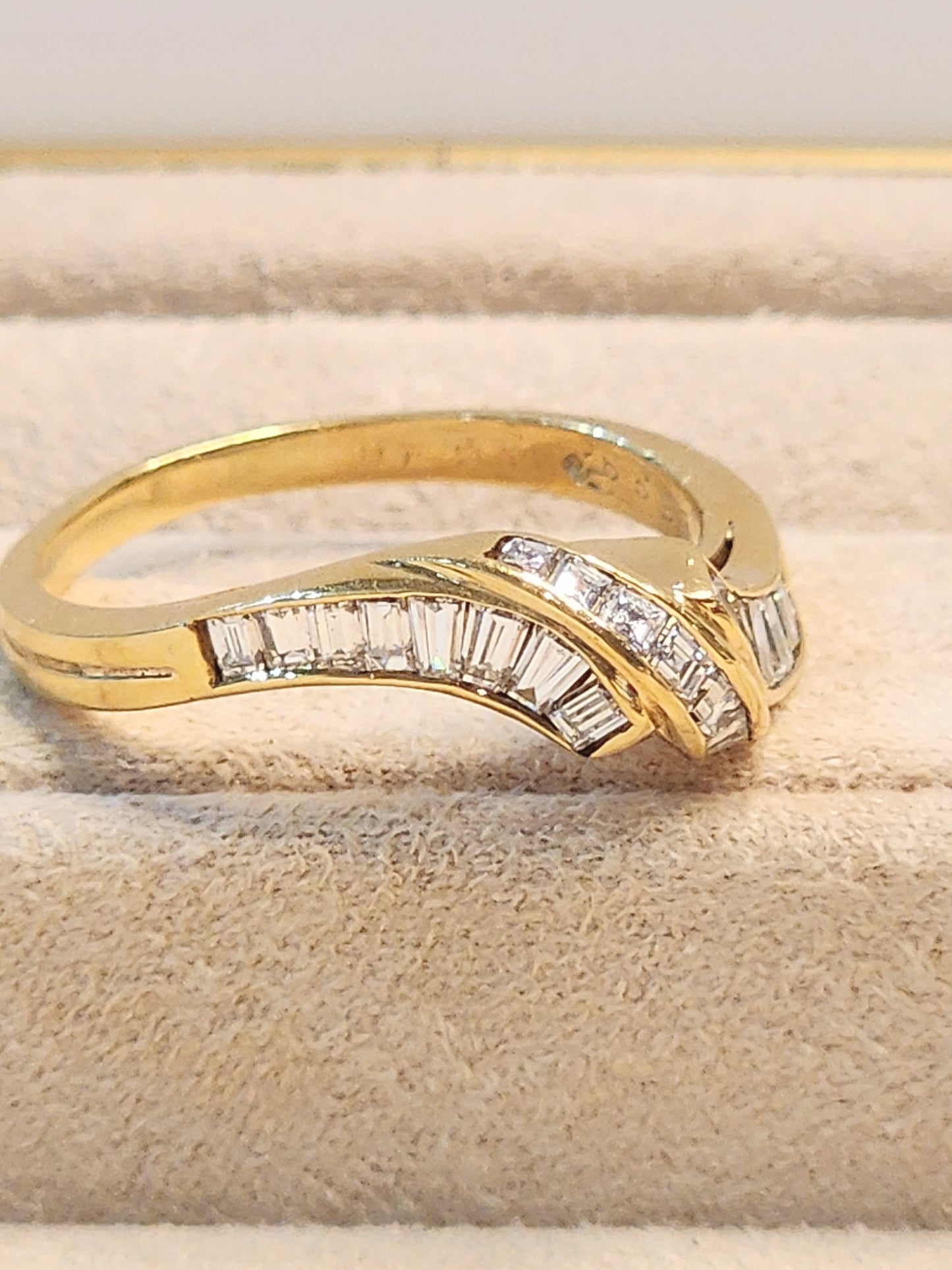 Beautiful .75 Carat Baguette and Carre Cut Diamond Wave Ring in 18KYG
