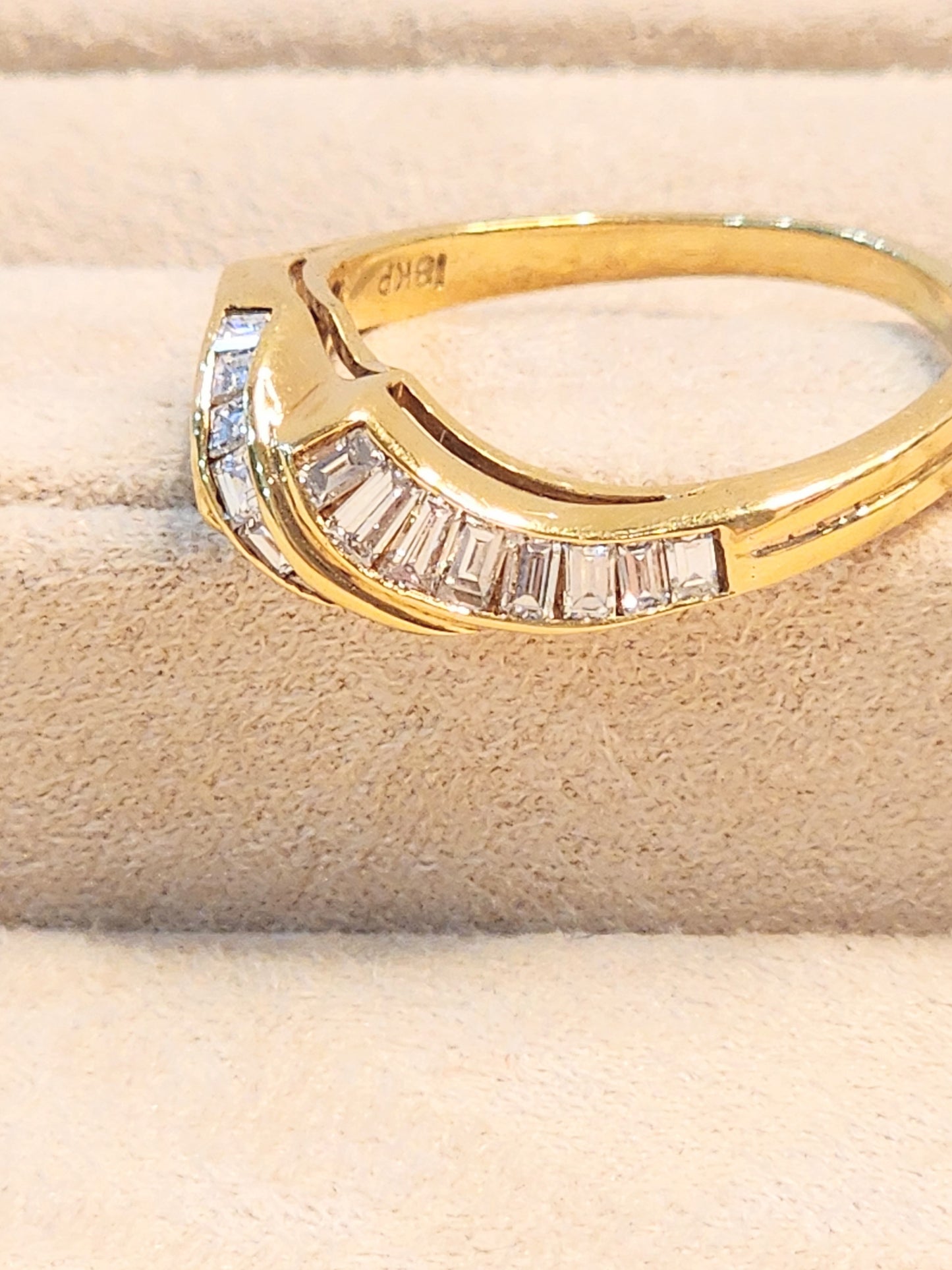 Beautiful .75 Carat Baguette and Carre Cut Diamond Wave Ring in 18KYG