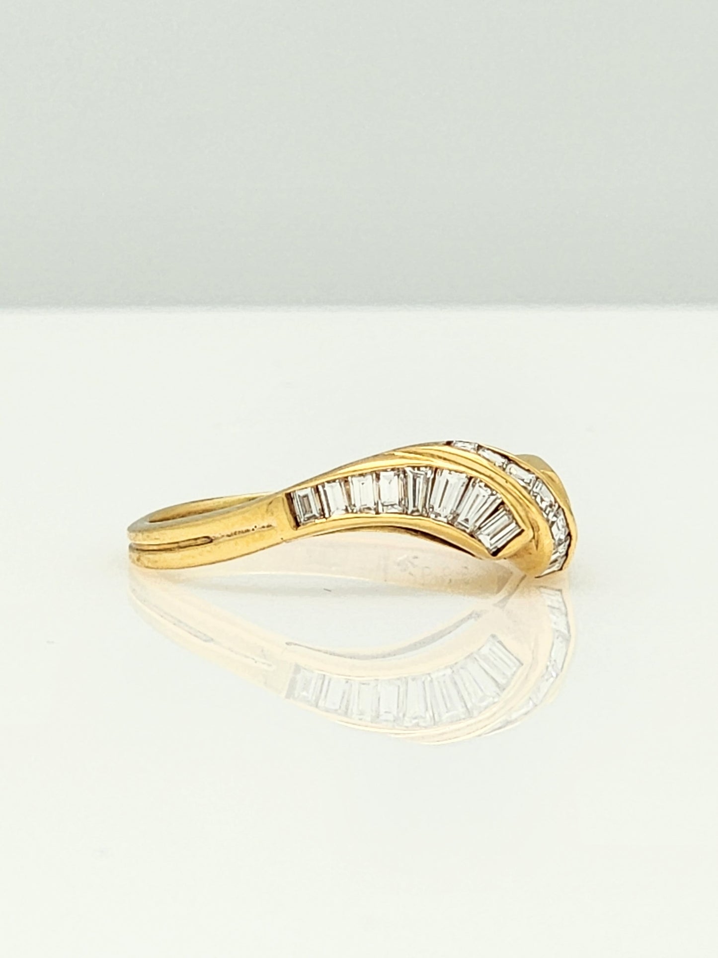 Beautiful .75 Carat Baguette and Carre Cut Diamond Wave Ring in 18KYG