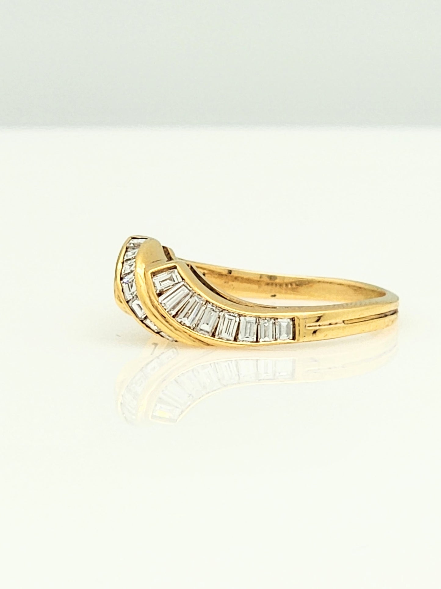 Beautiful .75 Carat Baguette and Carre Cut Diamond Wave Ring in 18KYG