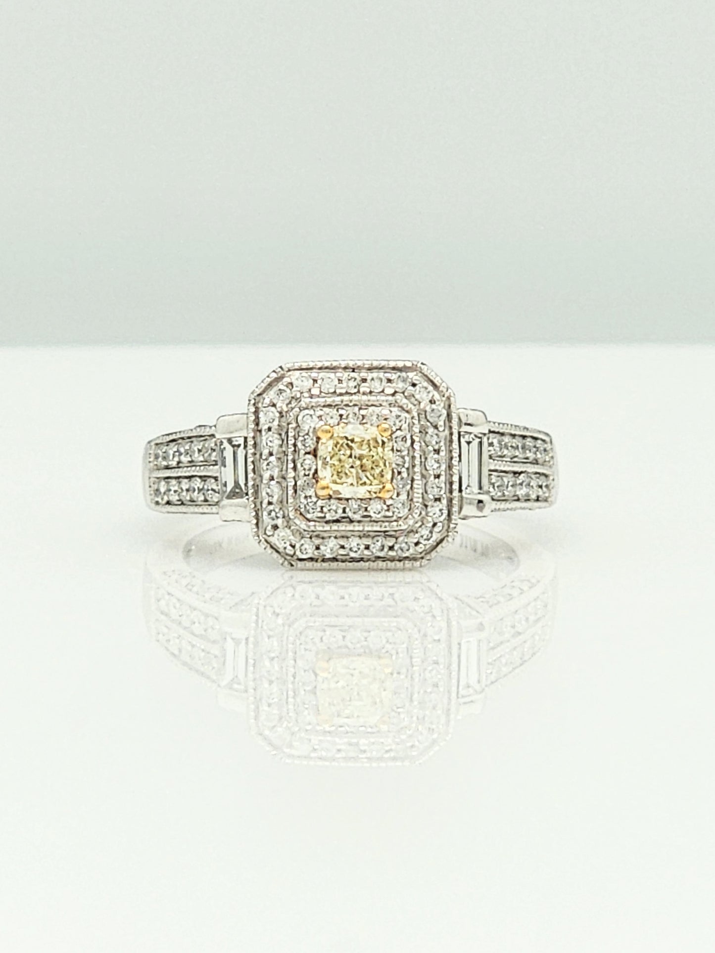 1.23 Total Carat Fancy Yellow and White Diamond Designer Ring in 14K!! This Ring has it All!!