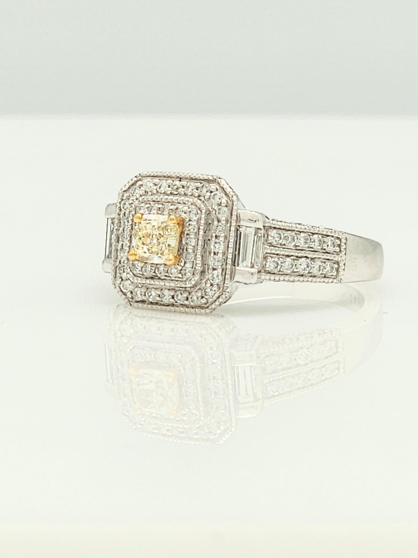 1.23 Total Carat Fancy Yellow and White Diamond Designer Ring in 14K!! This Ring has it All!!