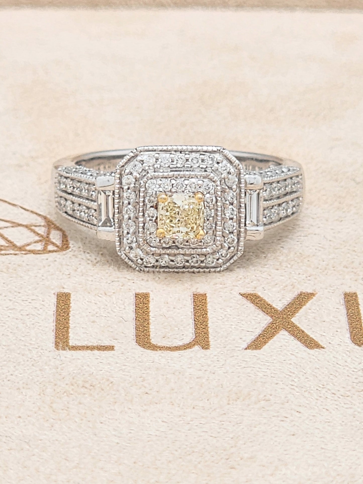 1.23 Total Carat Fancy Yellow and White Diamond Designer Ring in 14K!! This Ring has it All!!