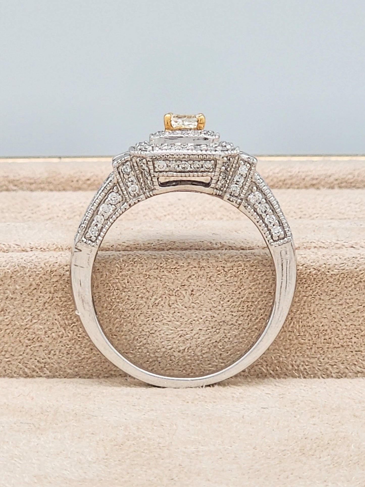 1.23 Total Carat Fancy Yellow and White Diamond Designer Ring in 14K!! This Ring has it All!!
