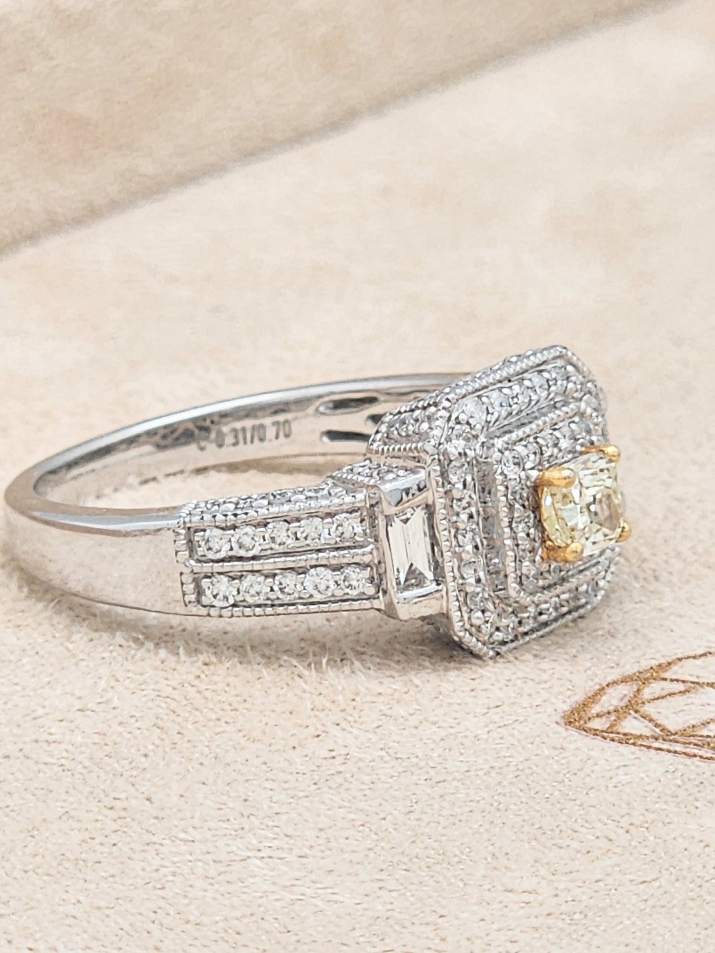 1.23 Total Carat Fancy Yellow and White Diamond Designer Ring in 14K!! This Ring has it All!!