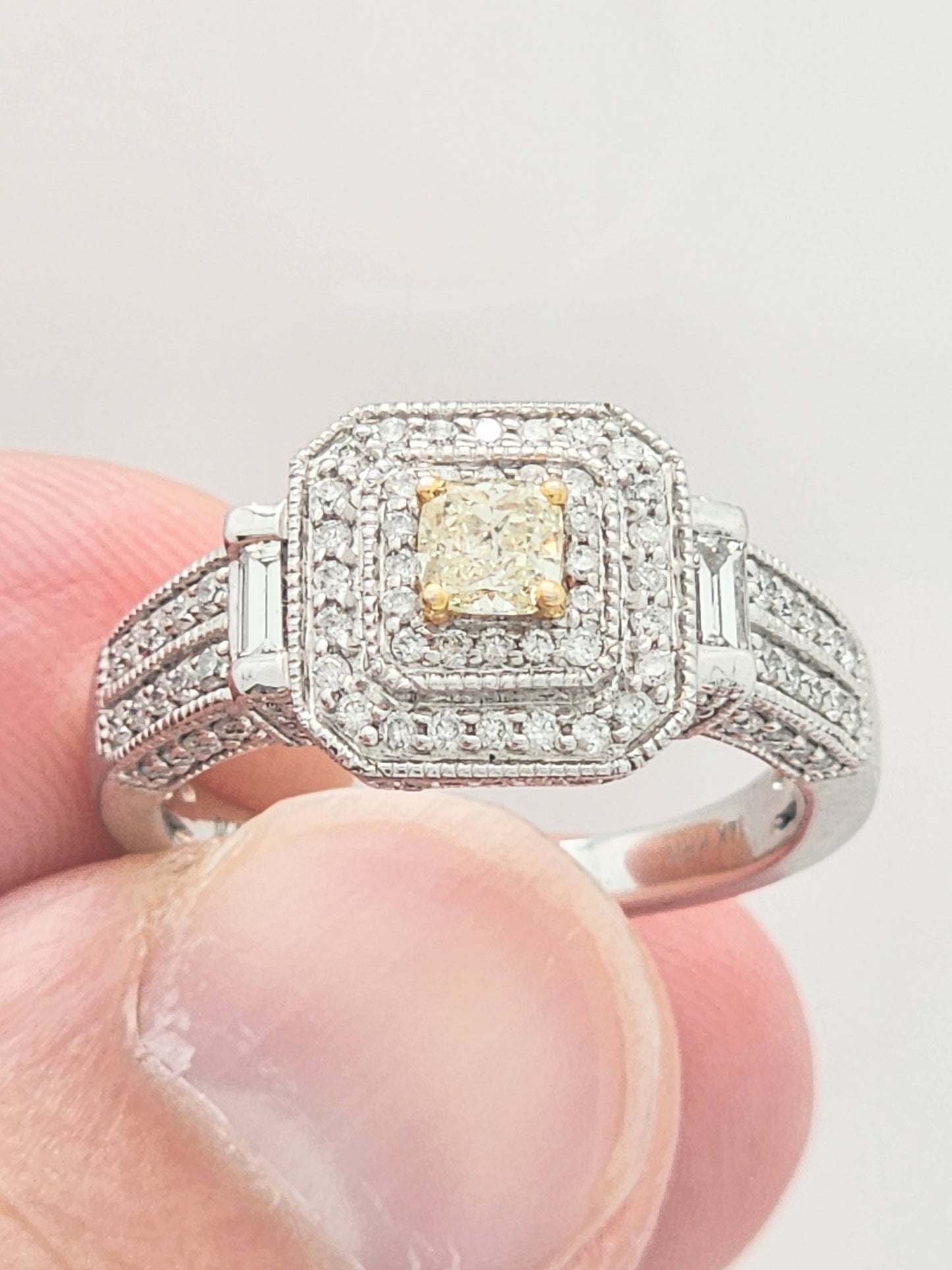 1.23 Total Carat Fancy Yellow and White Diamond Designer Ring in 14K!! This Ring has it All!!