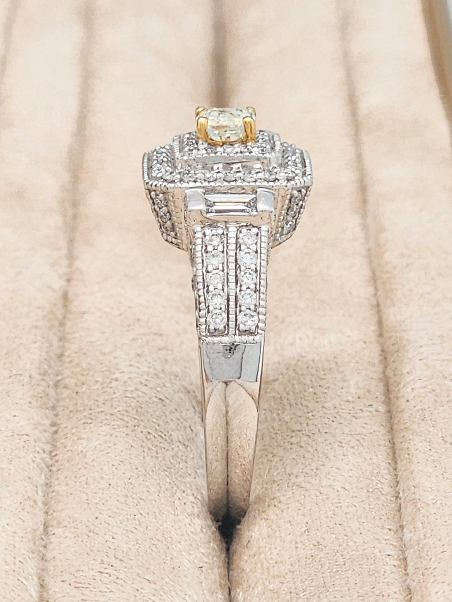 1.23 Total Carat Fancy Yellow and White Diamond Designer Ring in 14K!! This Ring has it All!!