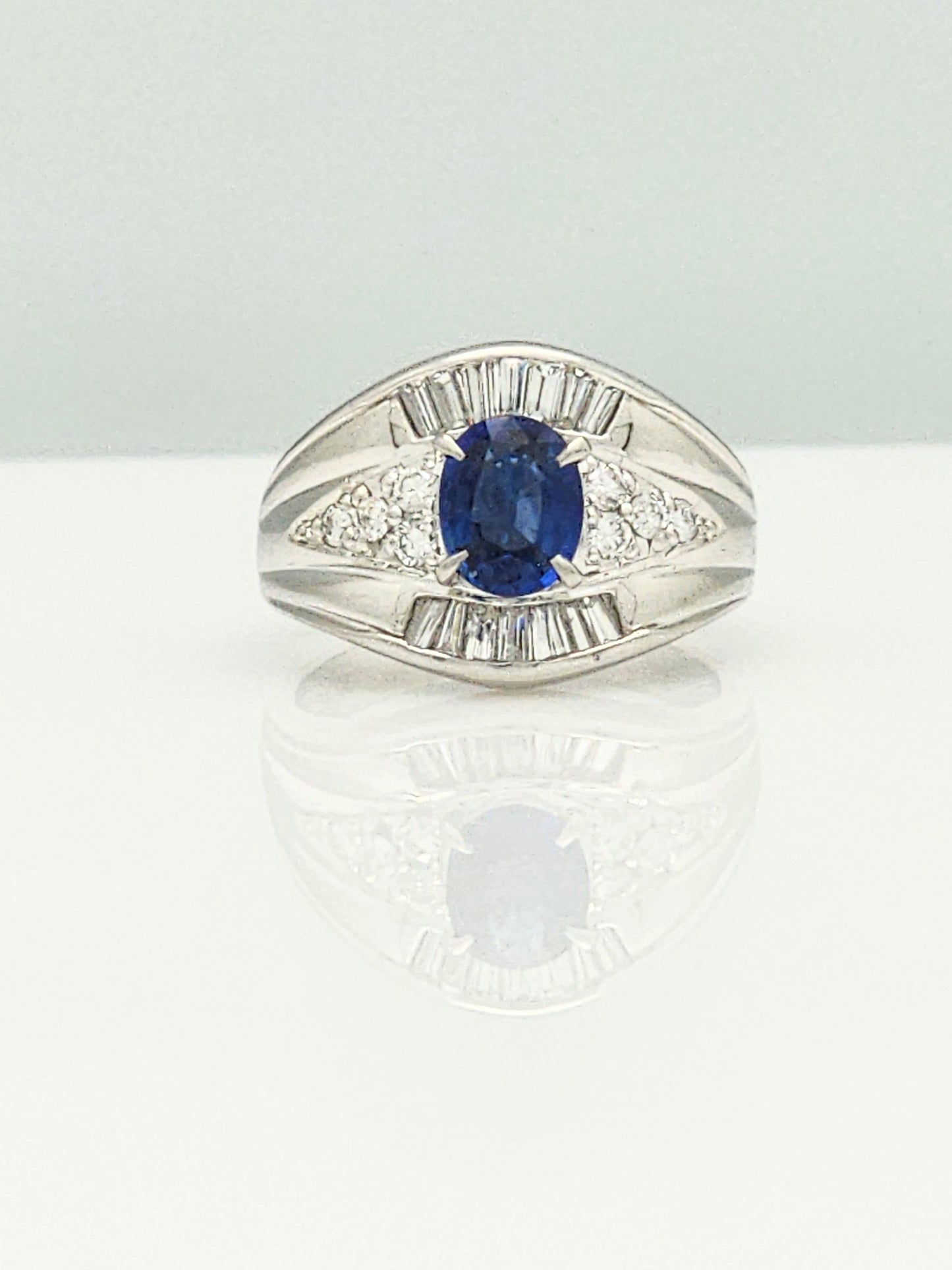 1.64 Total Carat Blue Sapphire and Diamond Ring in Platinum!!