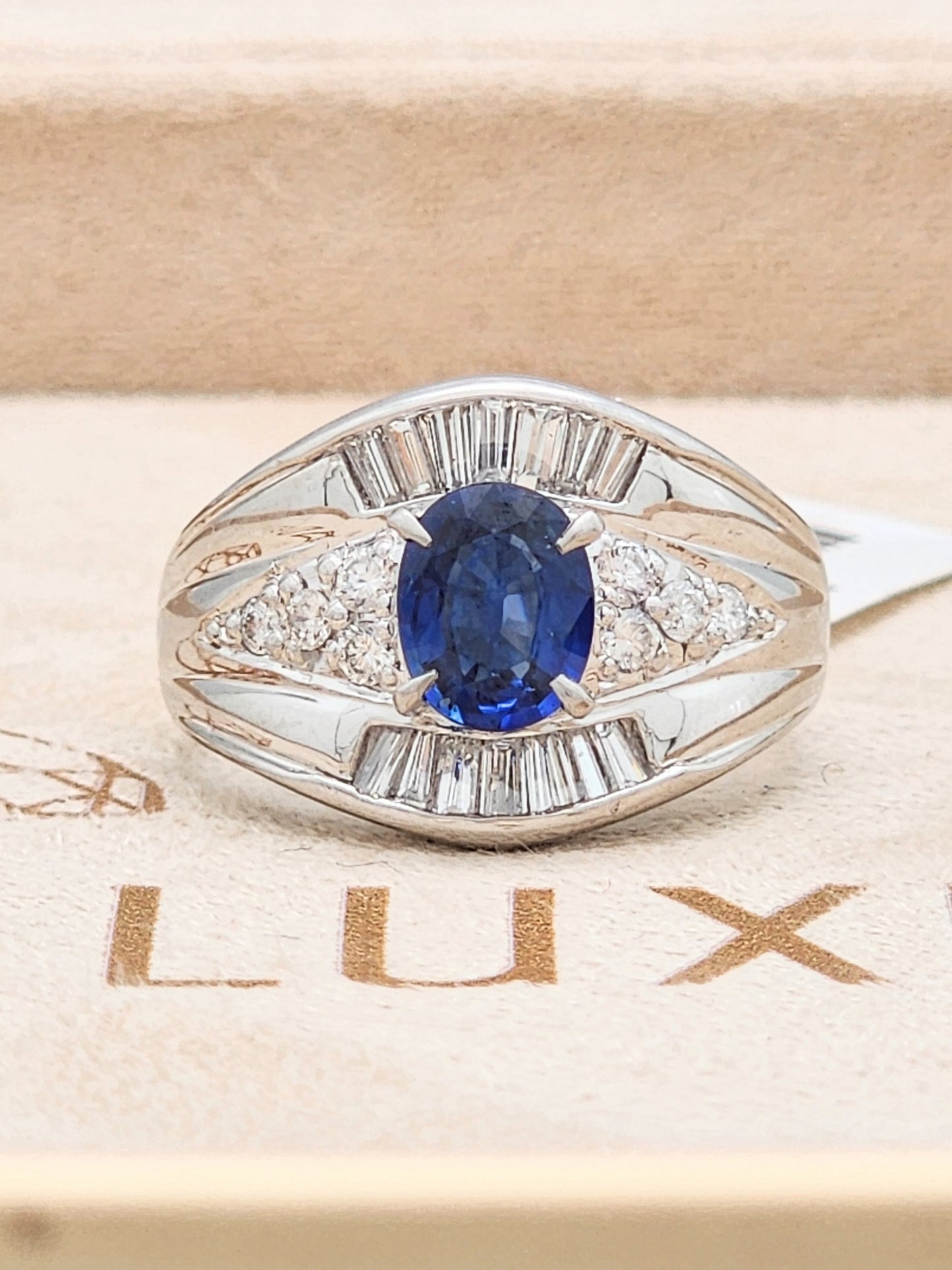 1.64 Total Carat Blue Sapphire and Diamond Ring in Platinum!!
