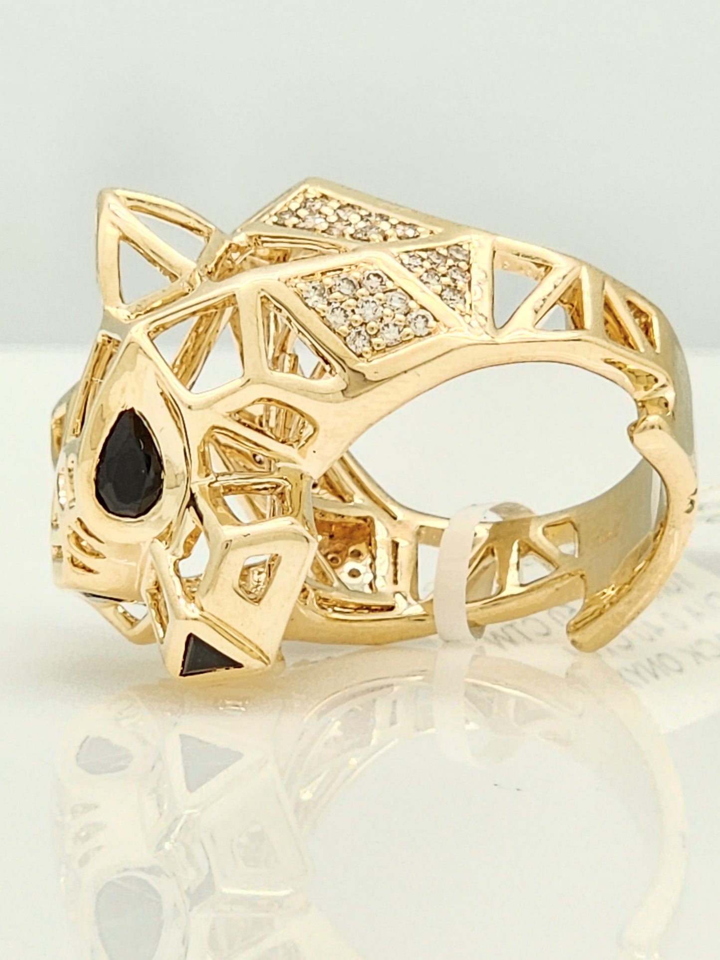 OVERSIZED 0.90 CARAT DIAMOND and BLACK ONYX PANTHER RING in 10KYG