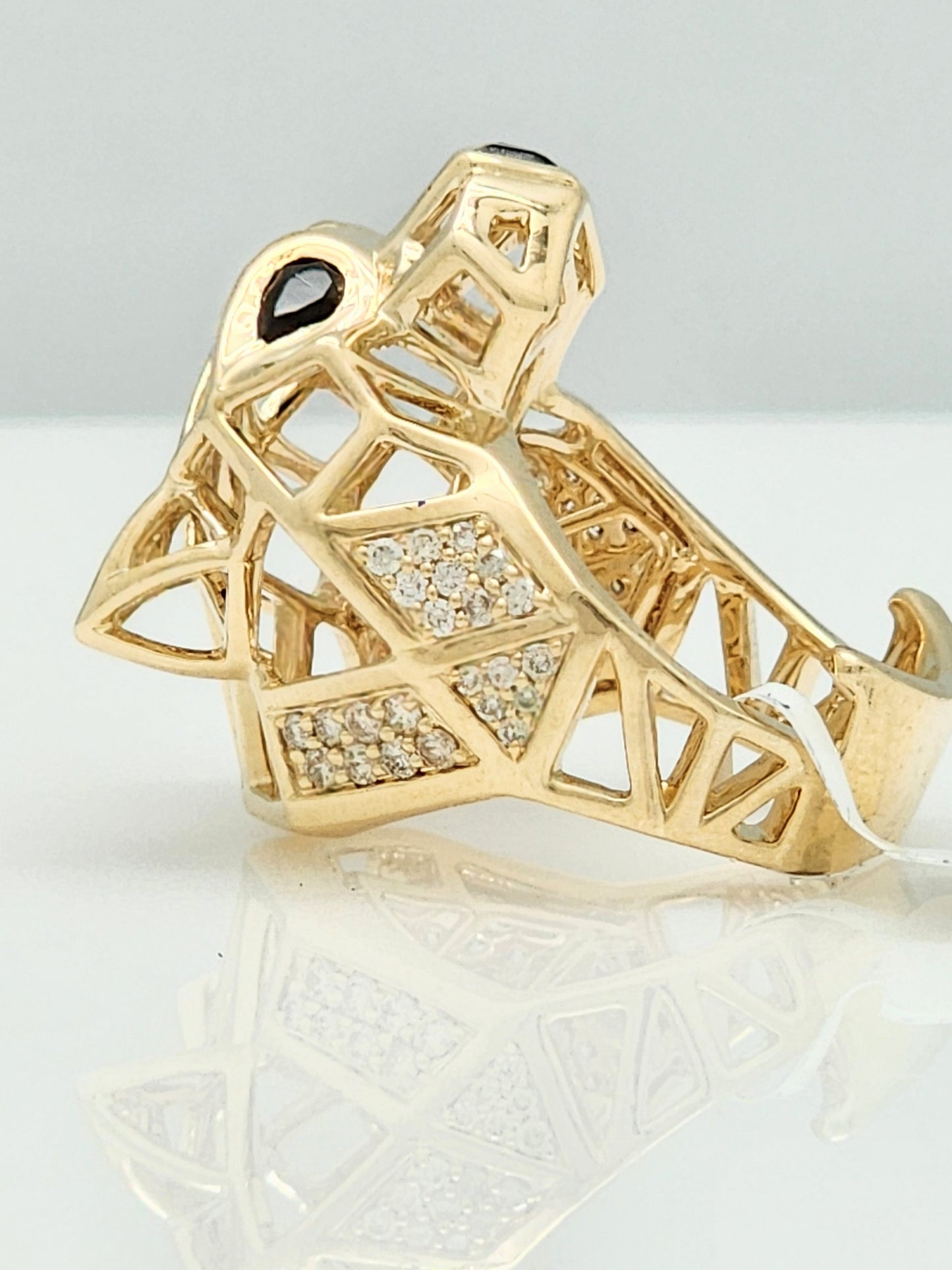 OVERSIZED 0.90 CARAT DIAMOND and BLACK ONYX PANTHER RING in 10KYG