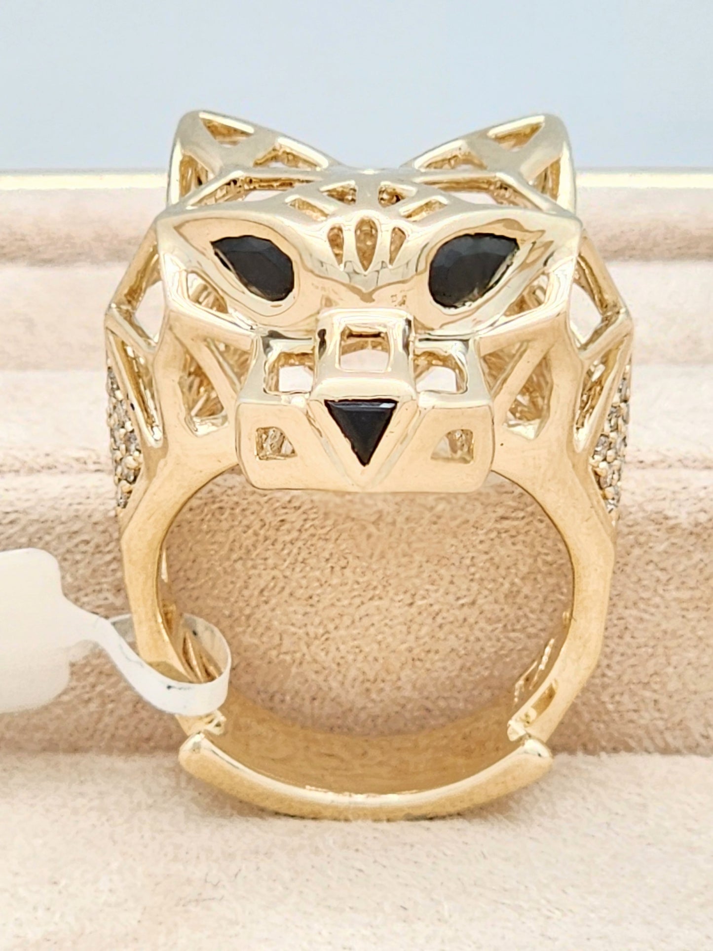 OVERSIZED 0.90 CARAT DIAMOND and BLACK ONYX PANTHER RING in 10KYG