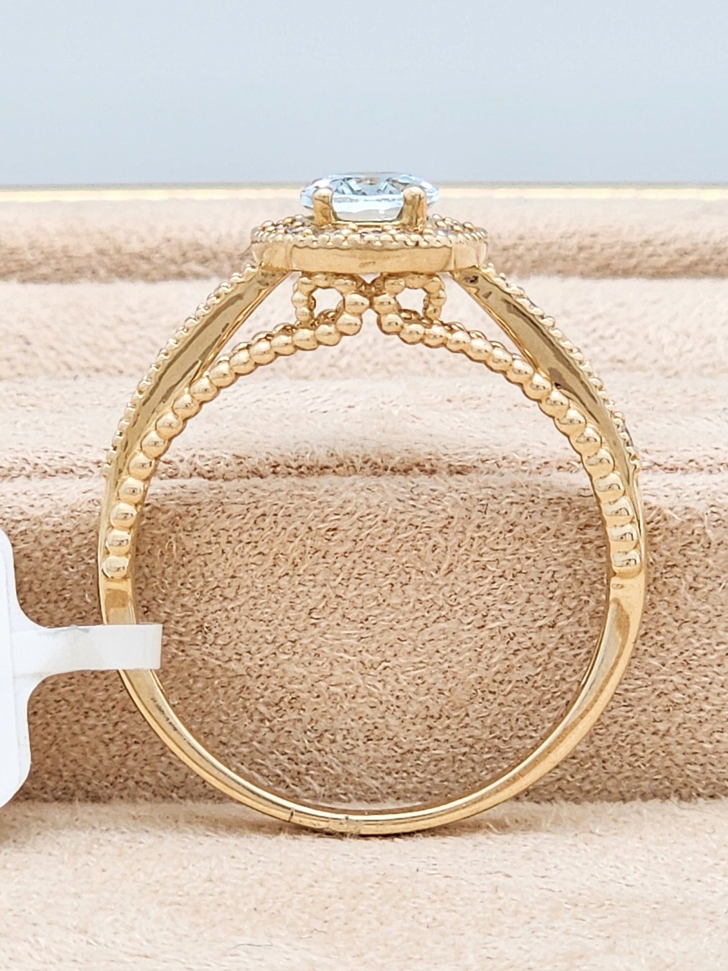 0.98 Total Carat Aquamarine and Diamond Halo Ring in 14KYG!