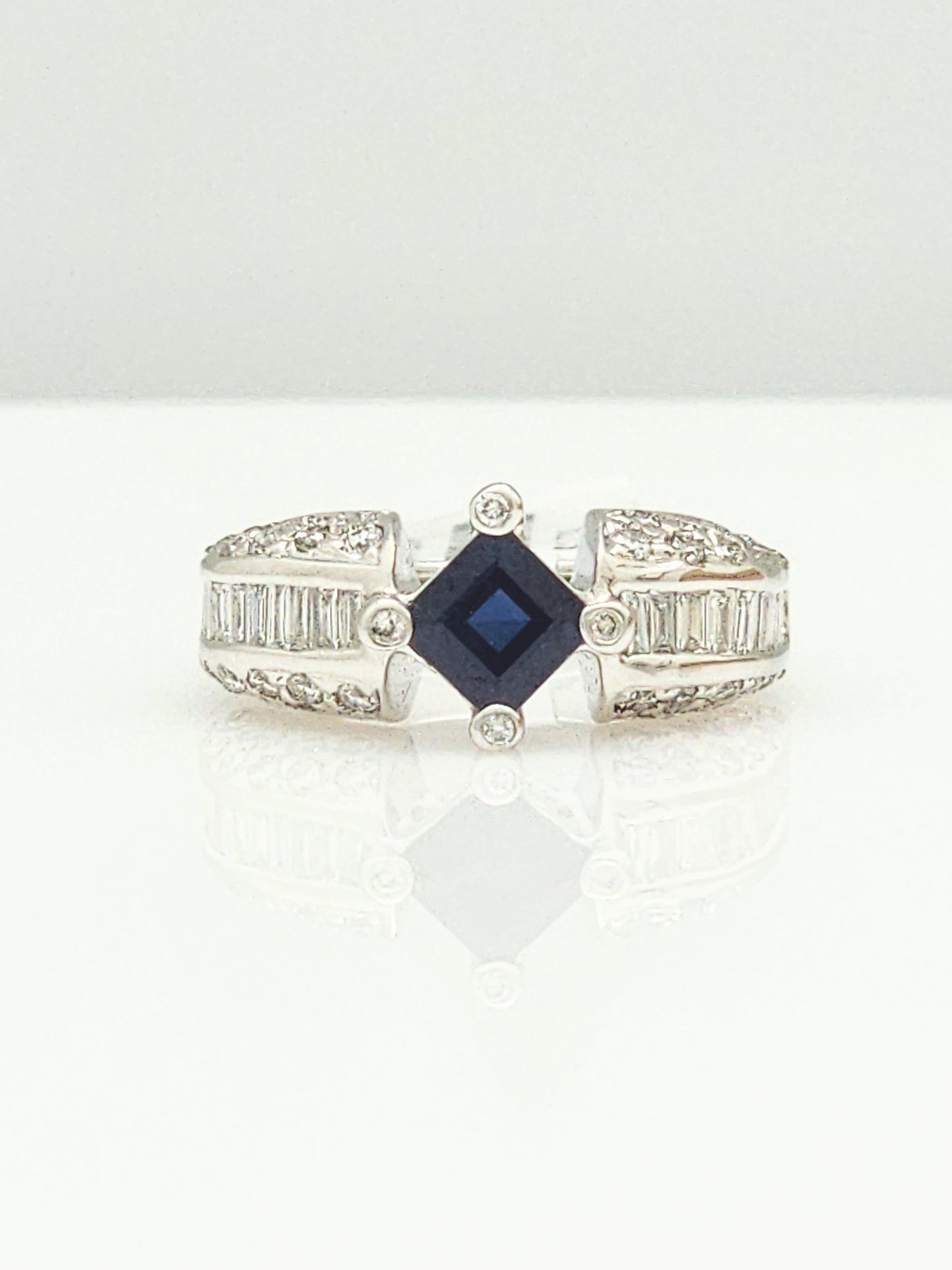2.19 Total Carat Blue Sapphire and Diamond Ring in 18KWG