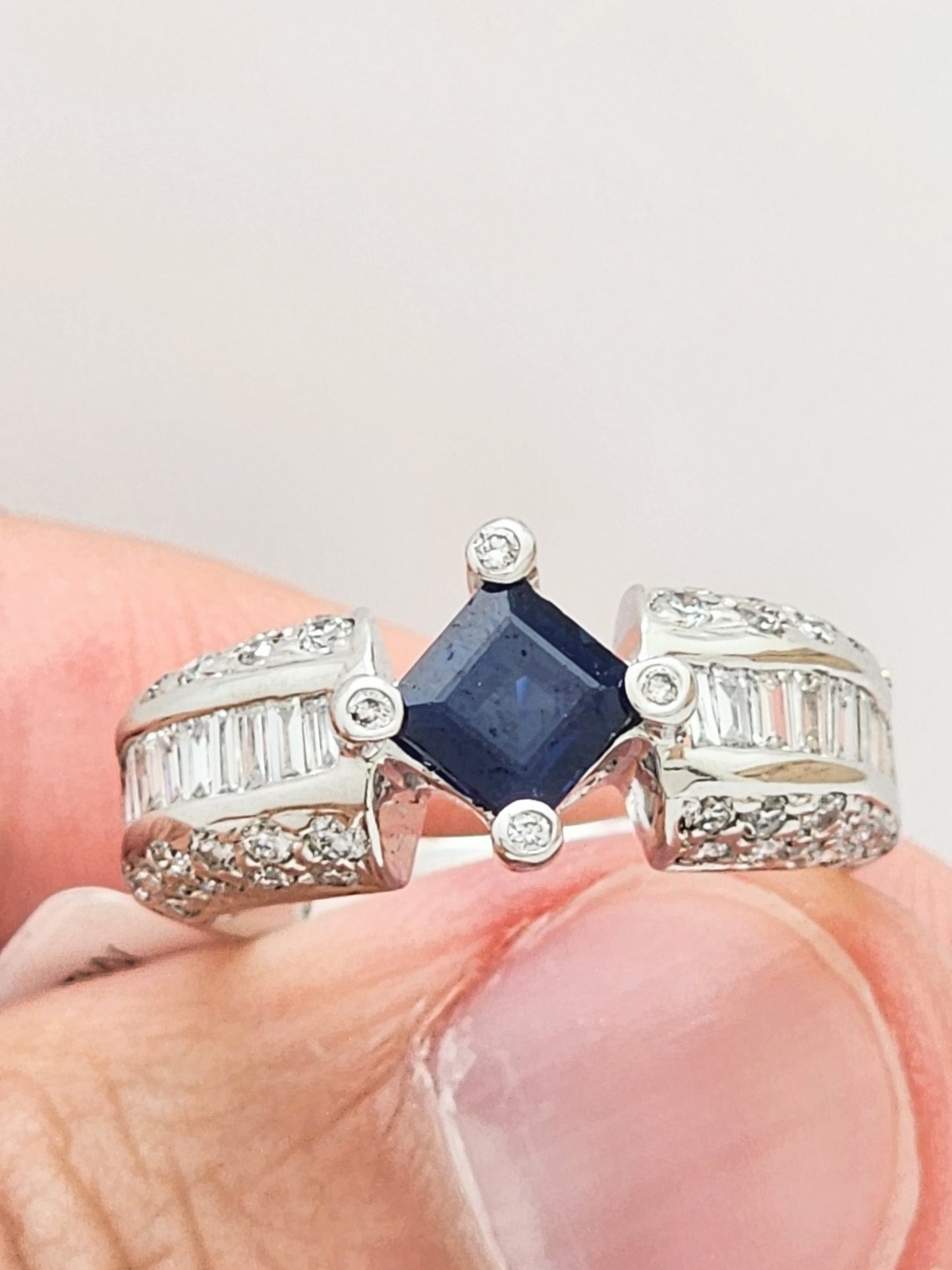 2.19 Total Carat Blue Sapphire and Diamond Ring in 18KWG