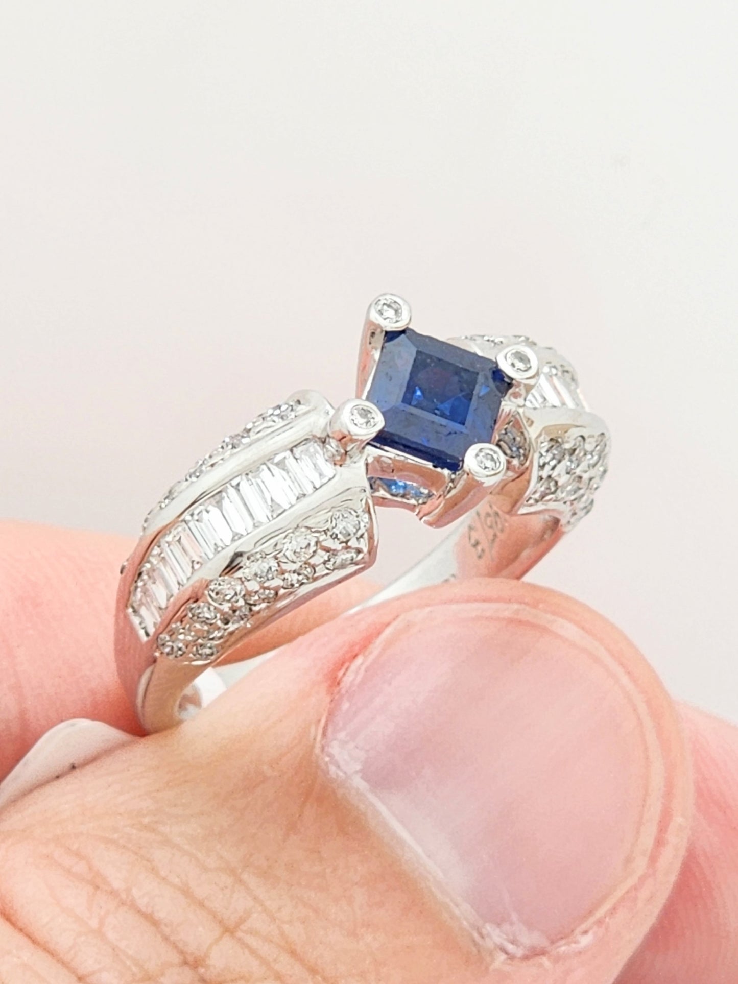 2.19 Total Carat Blue Sapphire and Diamond Ring in 18KWG