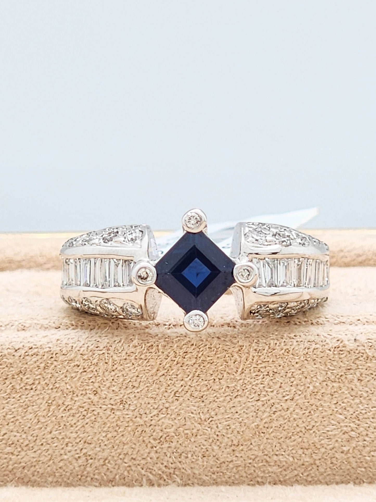 2.19 Total Carat Blue Sapphire and Diamond Ring in 18KWG