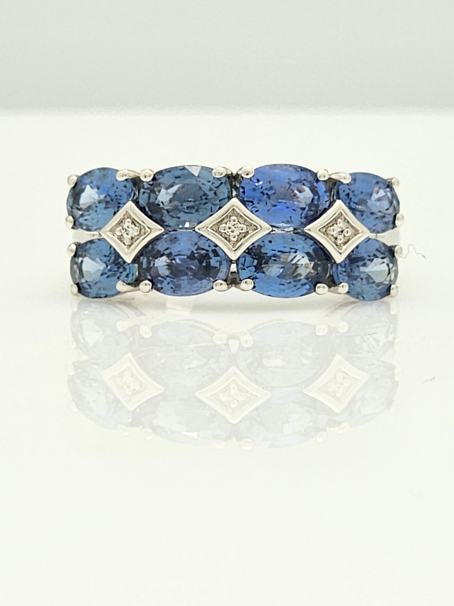 4.50 CARAT 8-STONE CEYLON BLUE SAPPHIRE and DIAMOND RING in 18KWG!!! SIZE 7