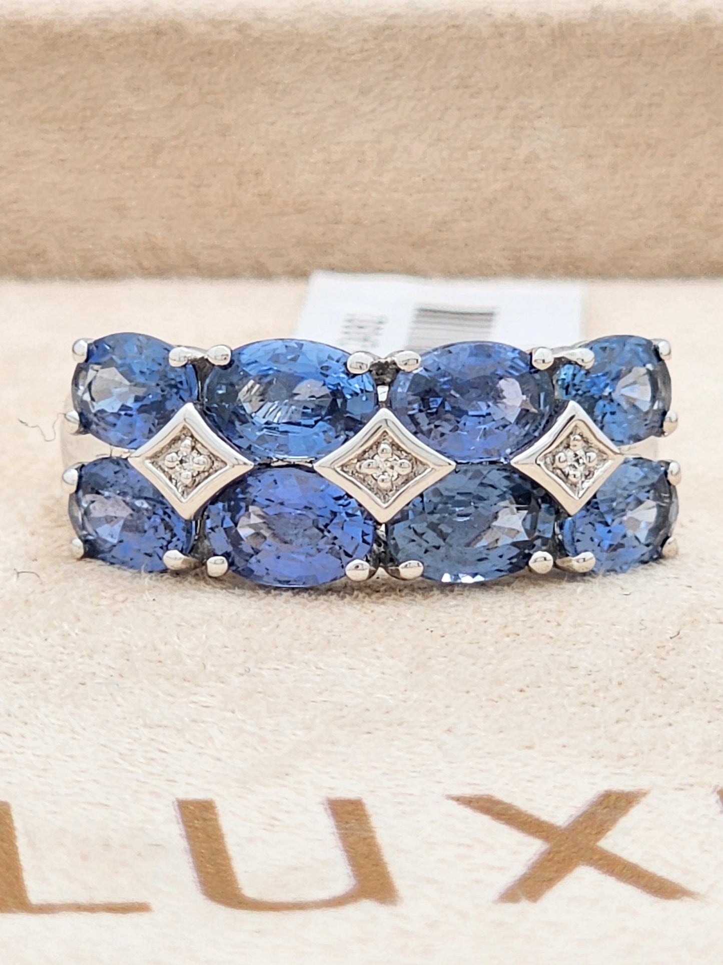 4.50 CARAT 8-STONE CEYLON BLUE SAPPHIRE and DIAMOND RING in 18KWG!!! SIZE 5