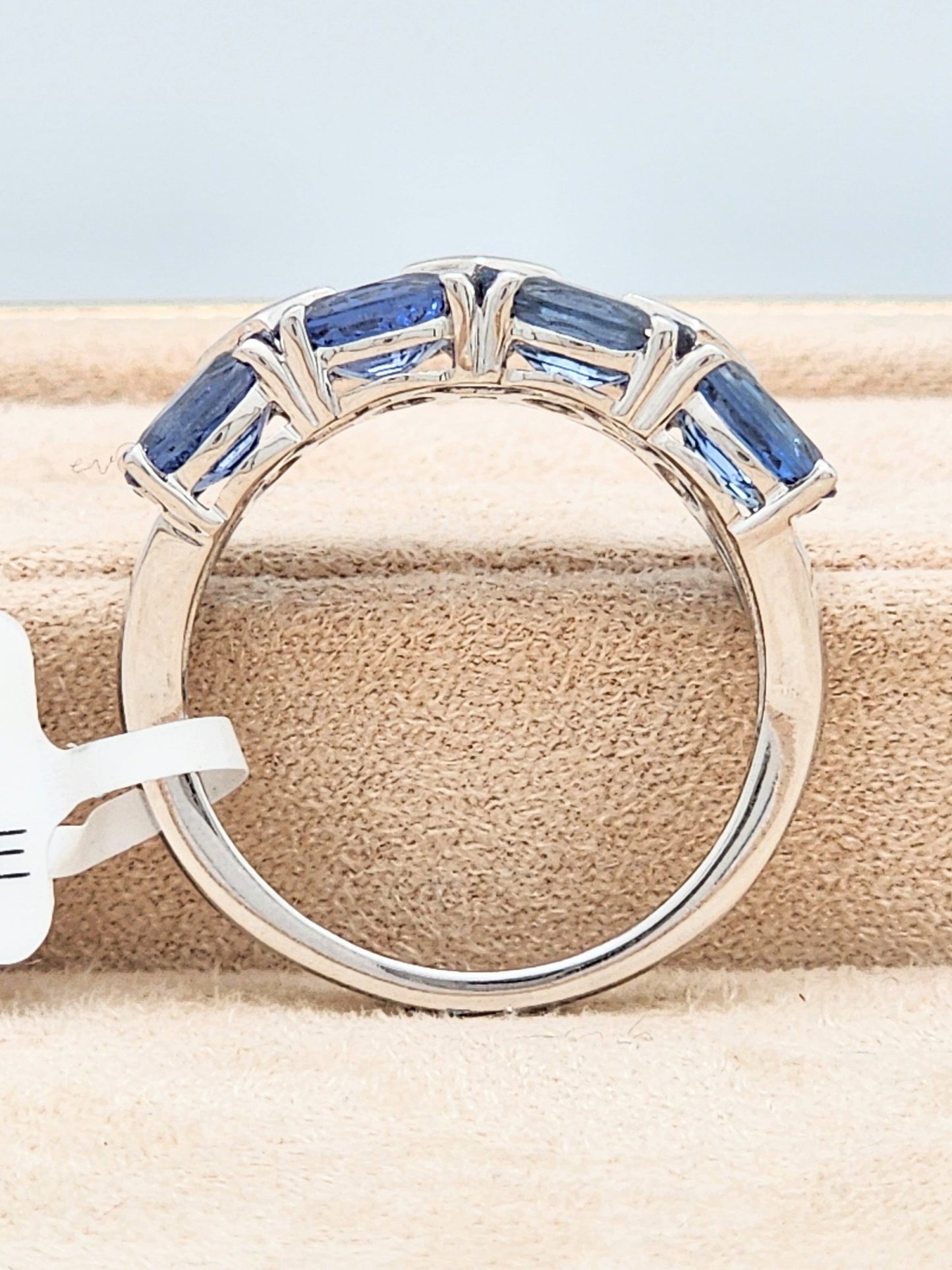 4.50 CARAT 8-STONE CEYLON BLUE SAPPHIRE and DIAMOND RING in 18KWG!!! SIZE 5